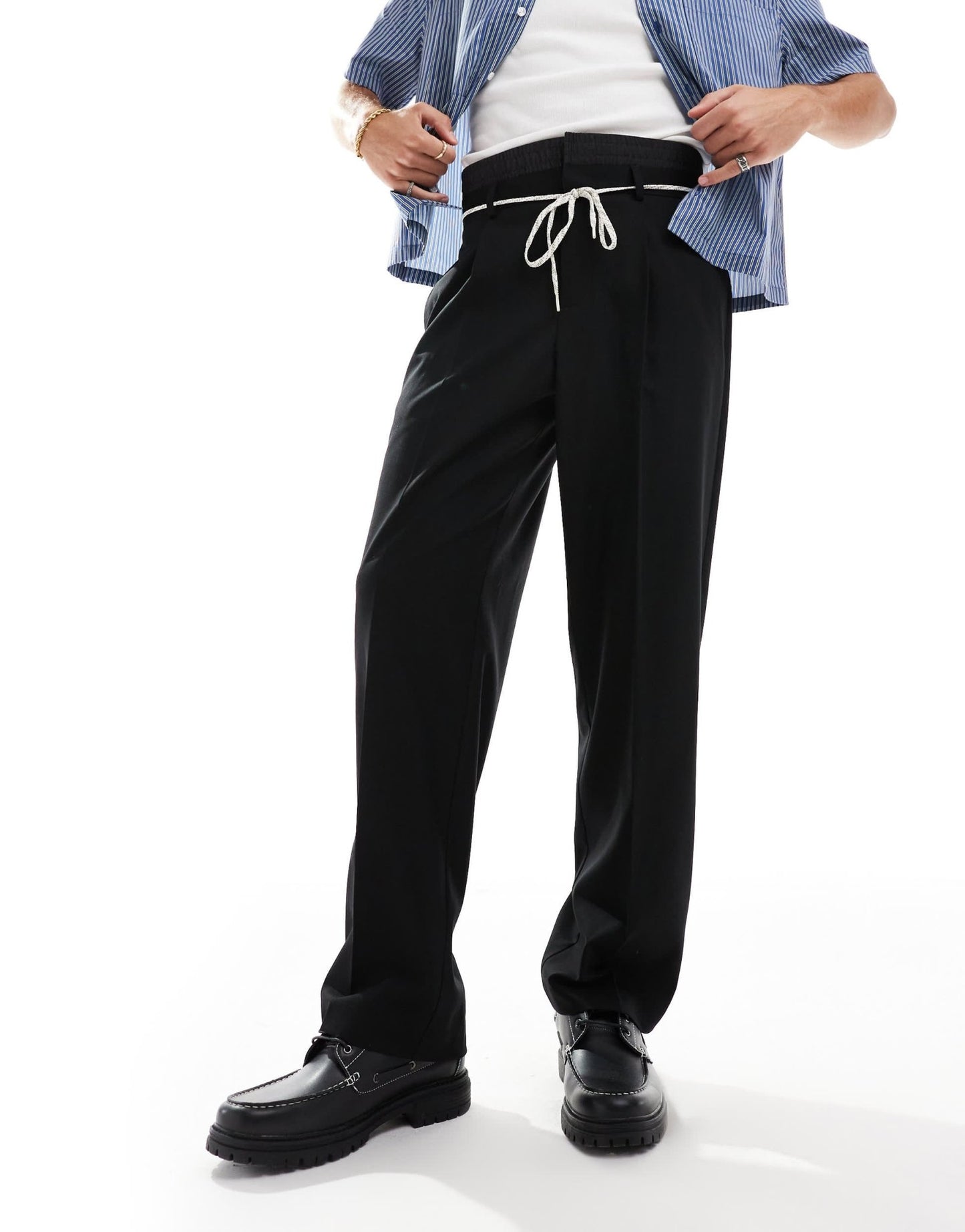 ASOS DESIGN smart wide leg trousers with double waistband detail in charcoal - ASOS Sample Sale
