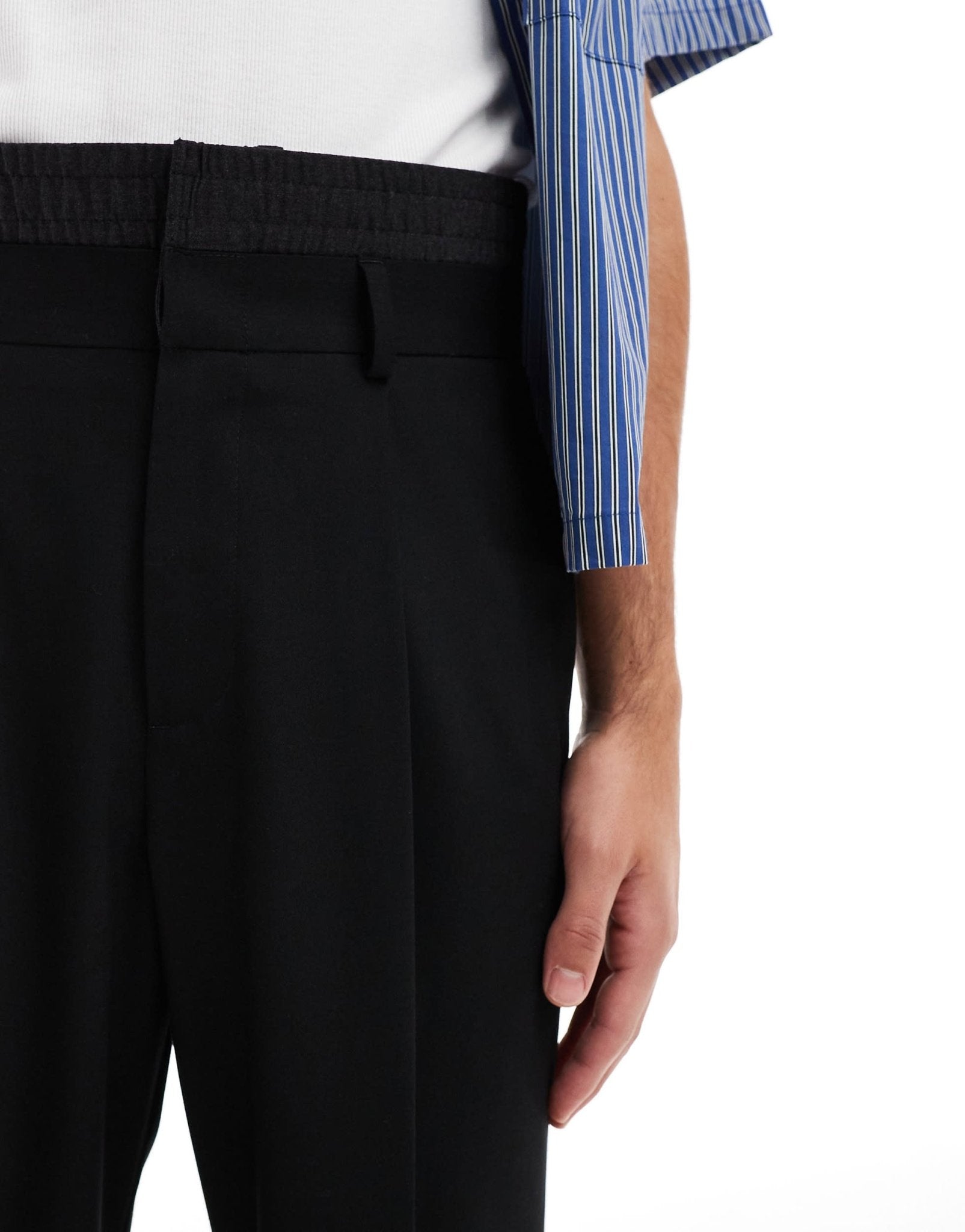 ASOS DESIGN smart wide leg trousers with double waistband detail in charcoal - ASOS Sample Sale
