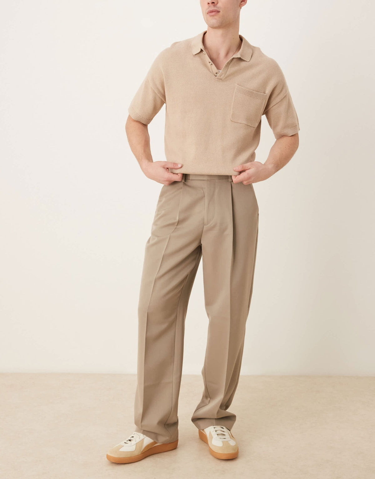 ASOS DESIGN smart wide leg trousers with front pleat in dark stone - ASOS Sample Sale