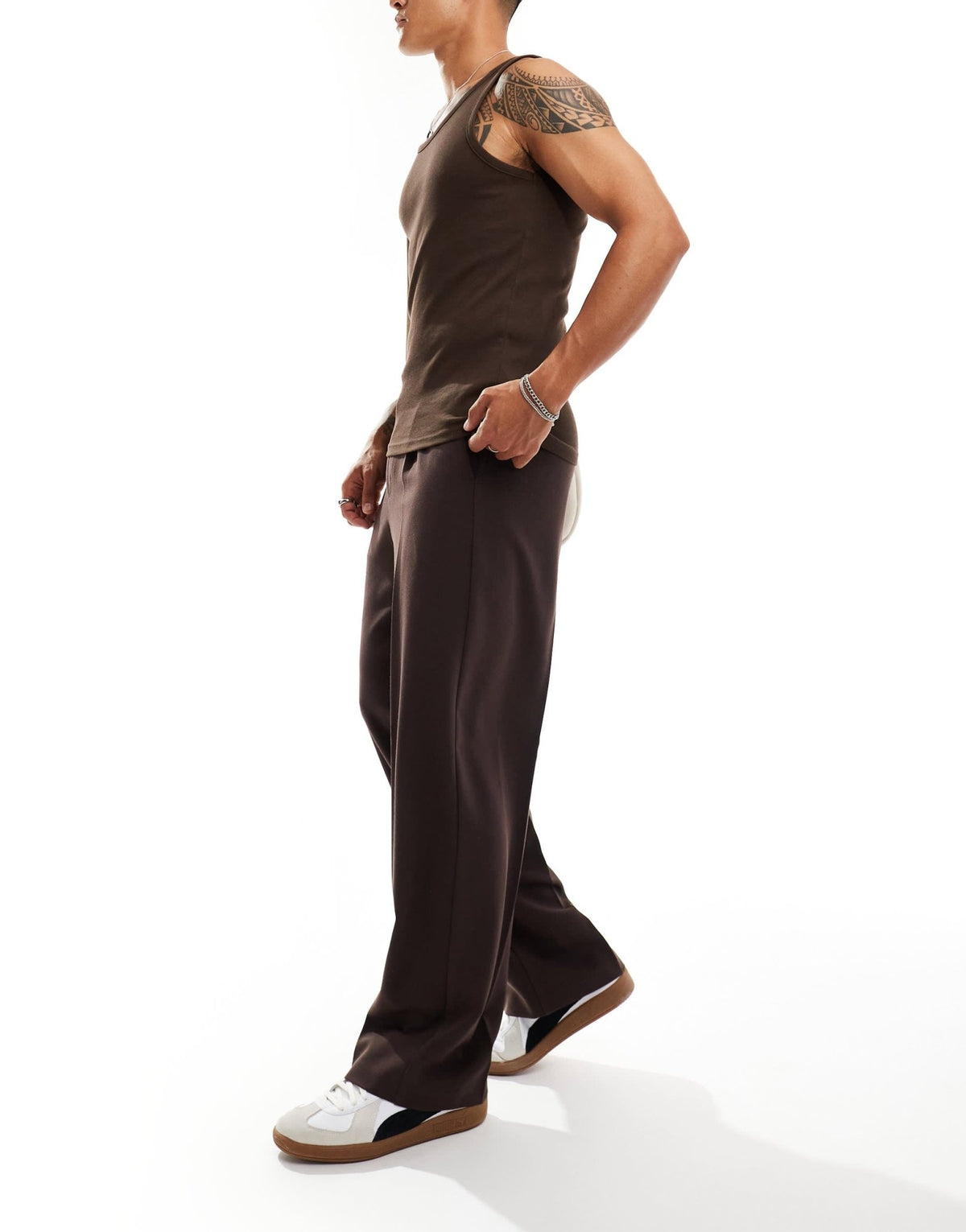 ASOS DESIGN smart wide leg trousers with front pleats in brown - ASOS Sample Sale