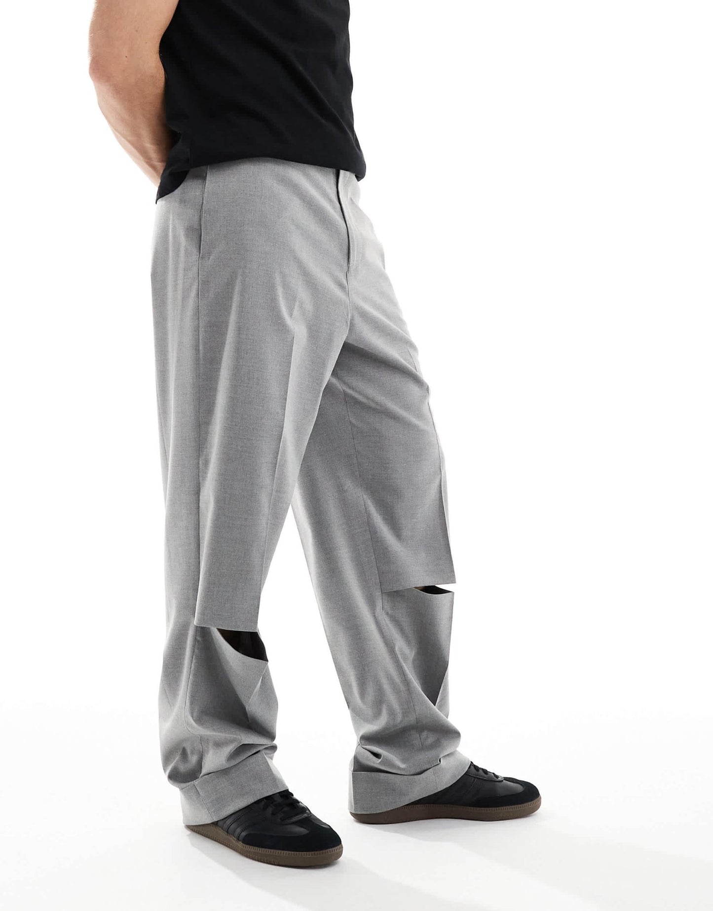 ASOS DESIGN smart wide leg trousers with knee splits in light grey - ASOS Sample Sale