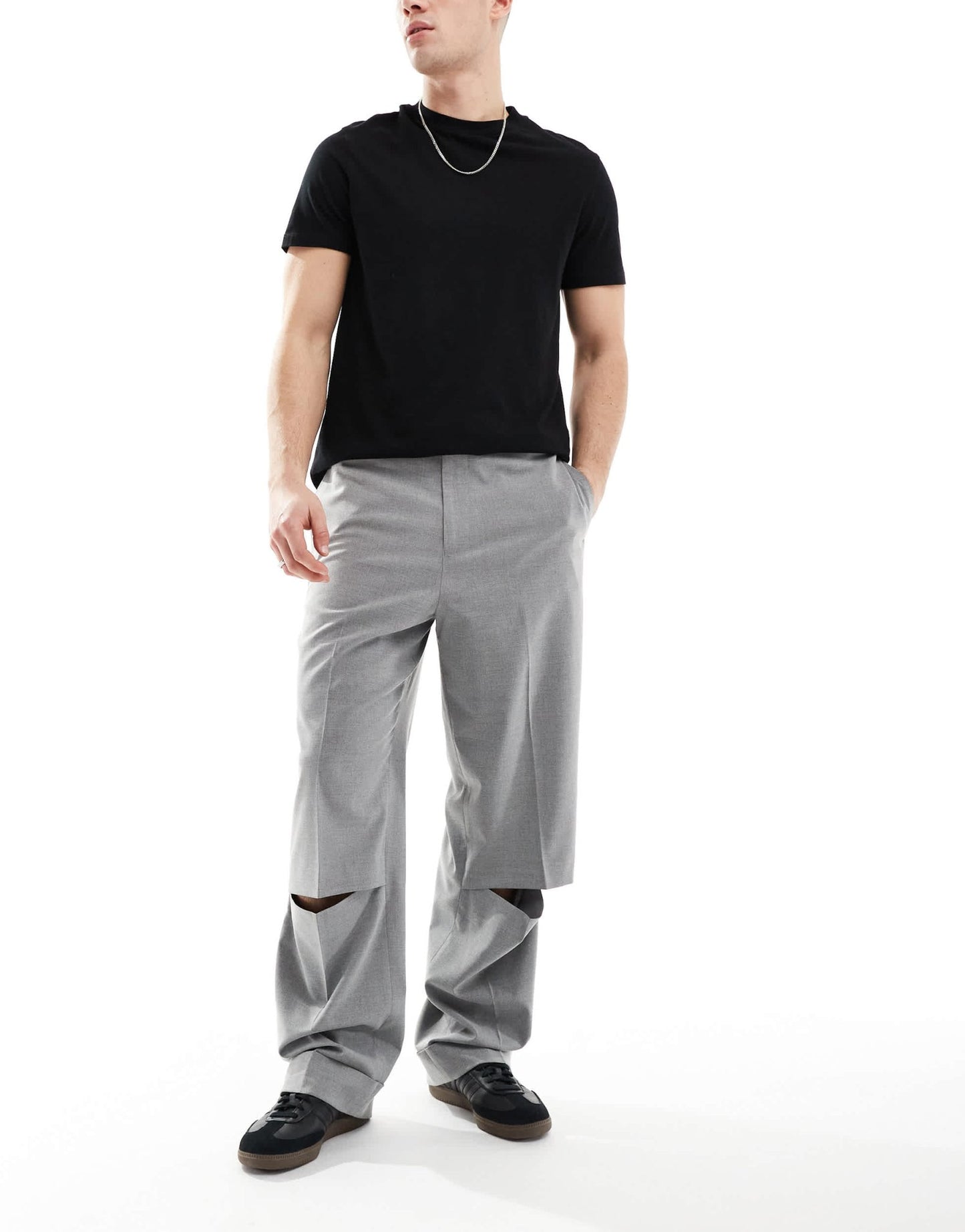 ASOS DESIGN smart wide leg trousers with knee splits in light grey - ASOS Sample Sale