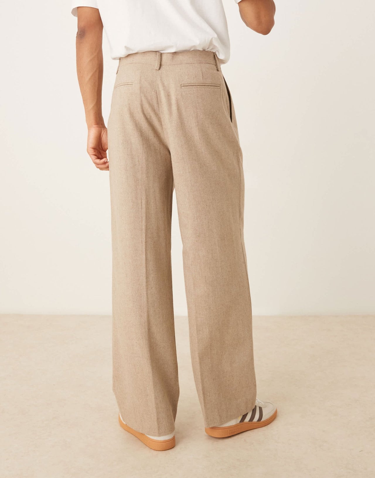ASOS DESIGN smart wide leg wool mix trousers with front pleat in stone - ASOS Sample Sale