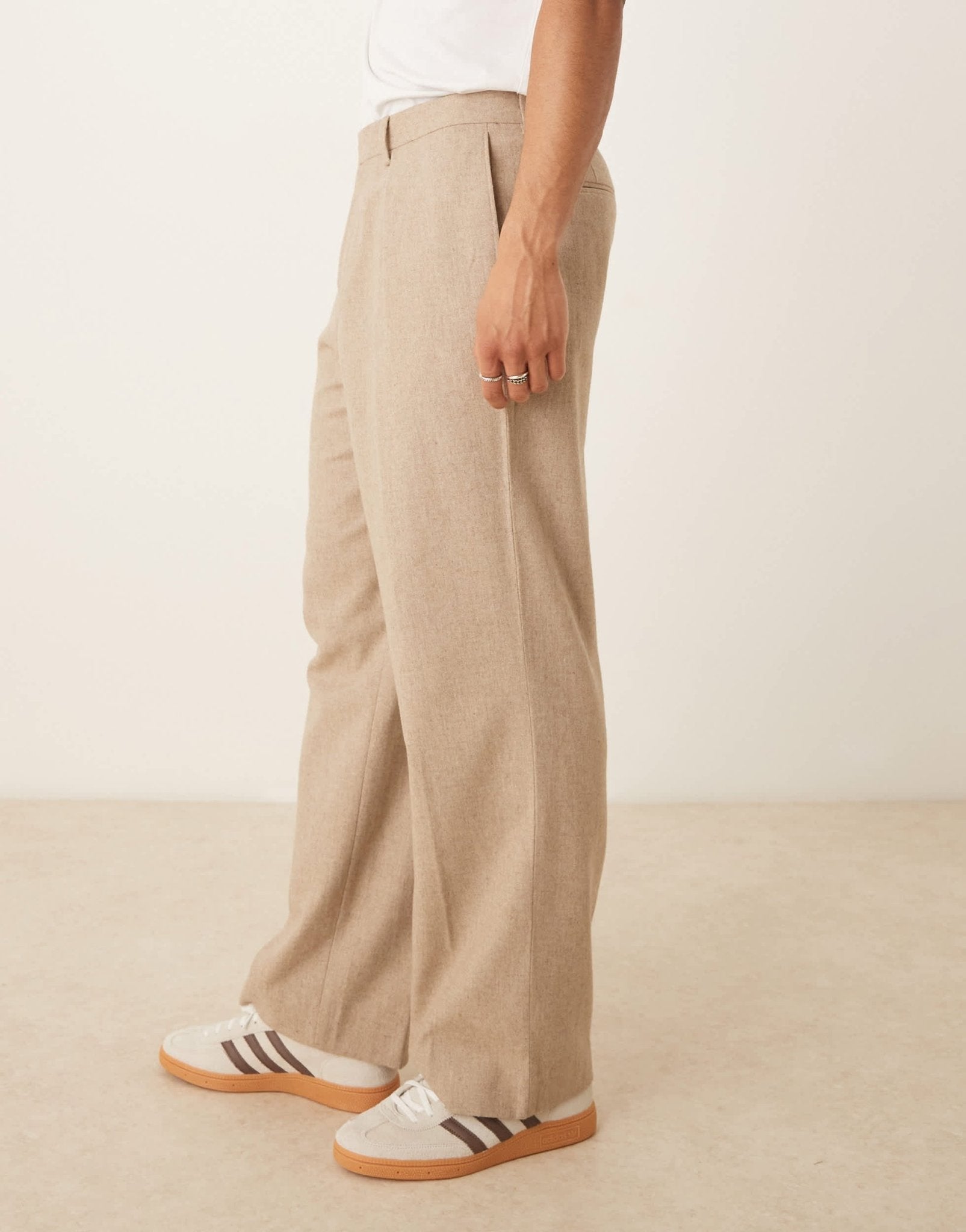 ASOS DESIGN smart wide leg wool mix trousers with front pleat in stone - ASOS Sample Sale