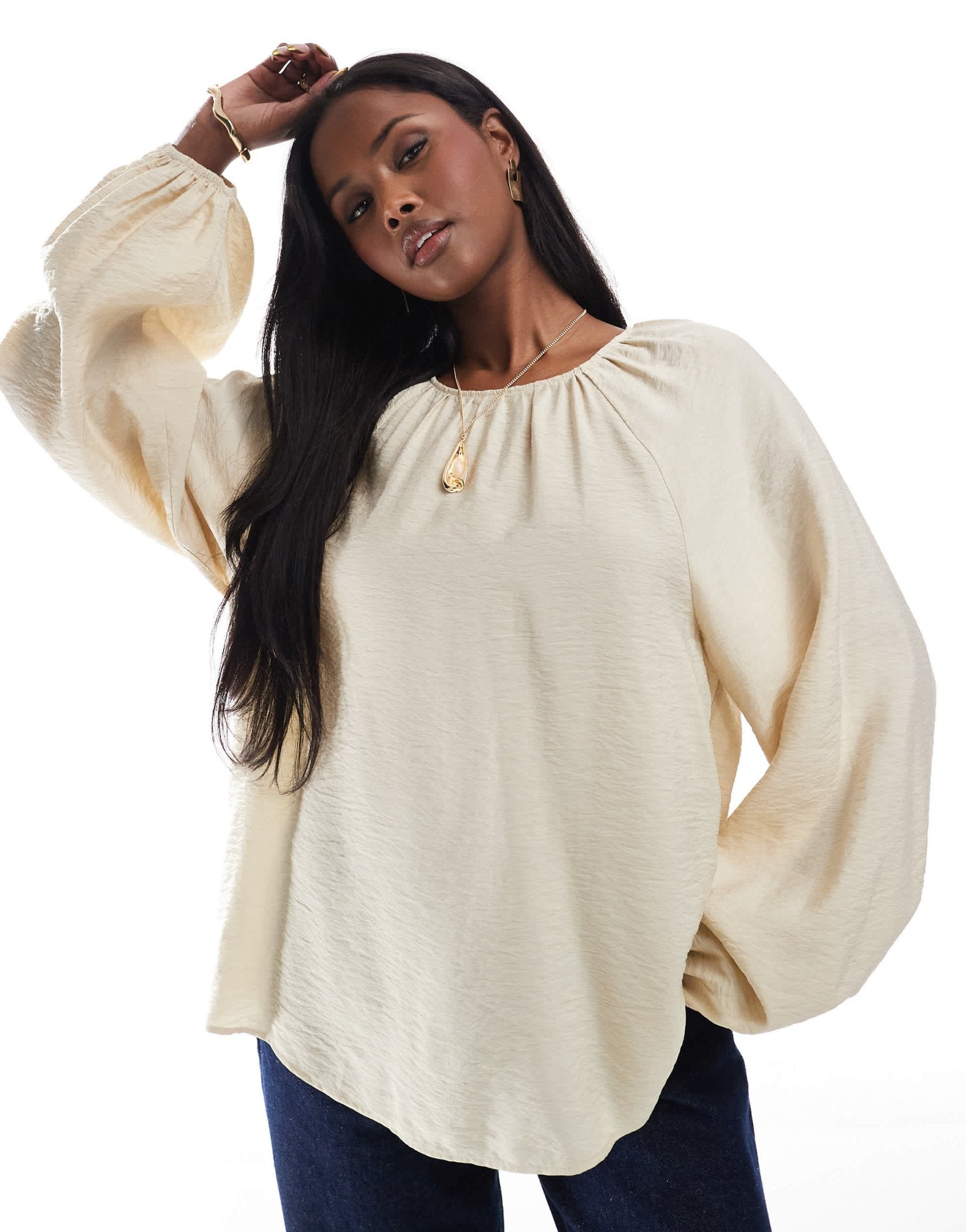 ASOS DESIGN smock blouse top in beige - ASOS Sample Sale