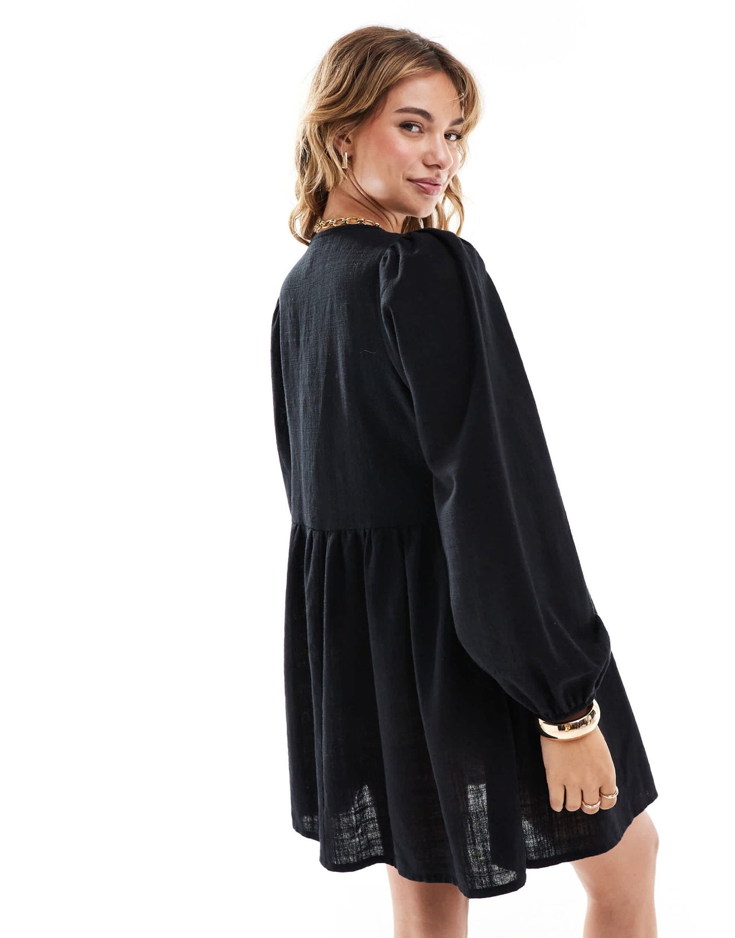 ASOS DESIGN smock dress with wrap front in black - ASOS Sample Sale
