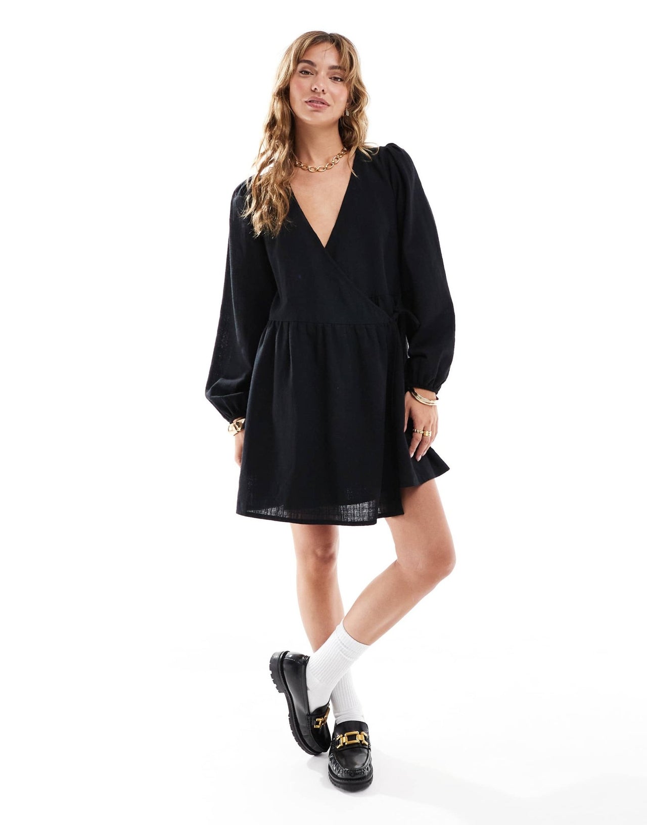 ASOS DESIGN smock dress with wrap front in black - ASOS Sample Sale