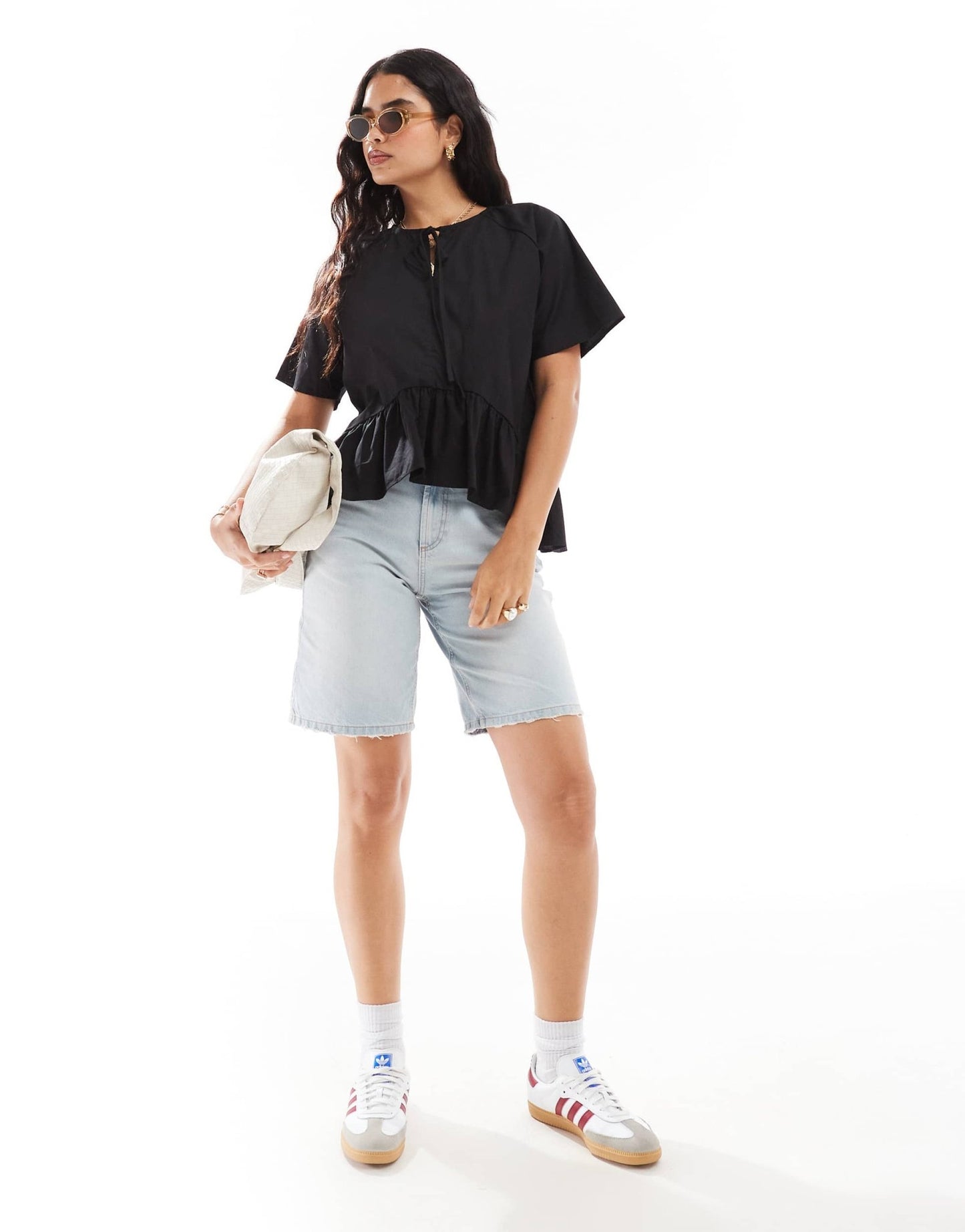 ASOS DESIGN smock tie front top in black - ASOS Sample Sale