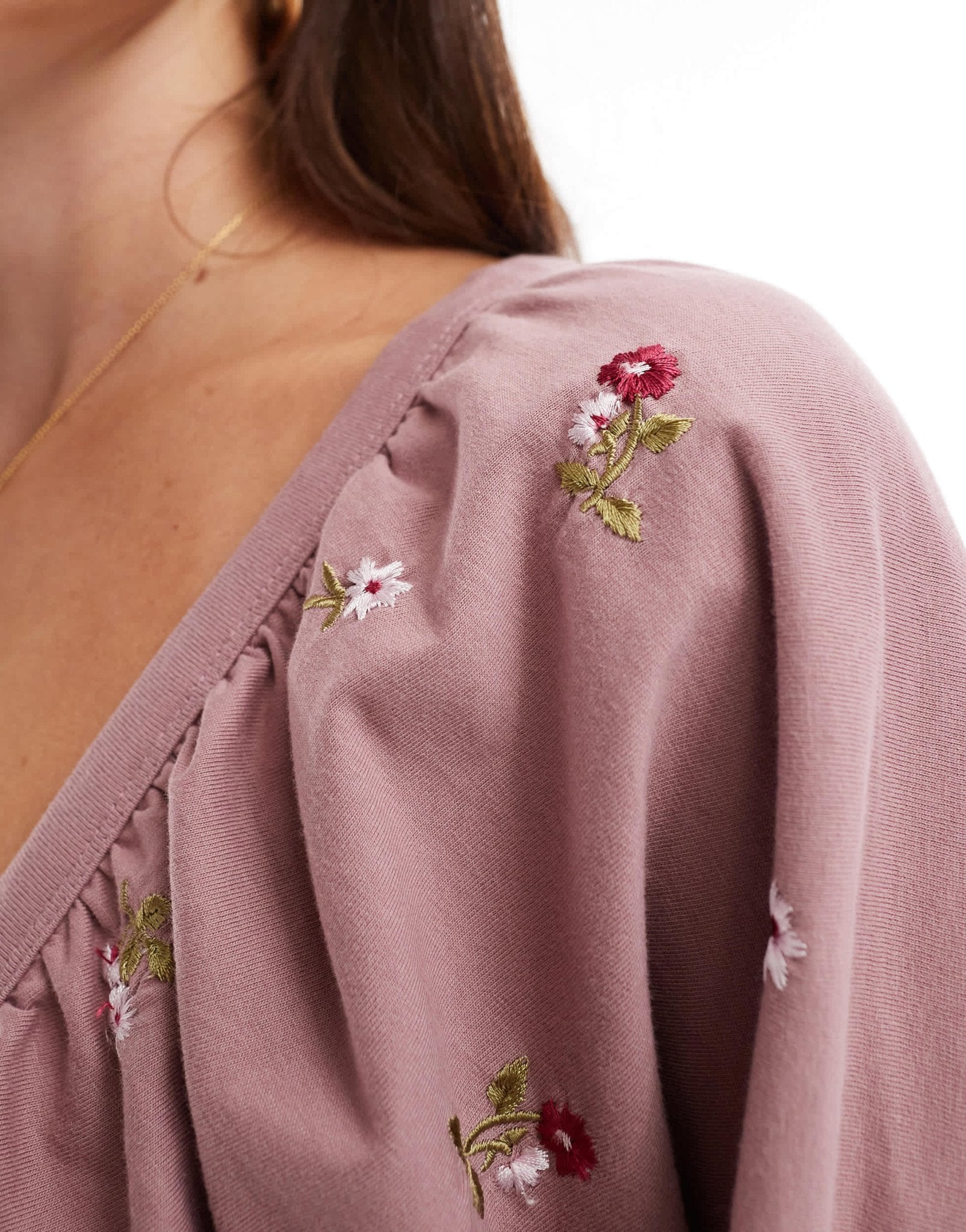 ASOS DESIGN smocked mini dress with shirred waist and ditsy floral embroidery in dusky pink - ASOS Sample Sale