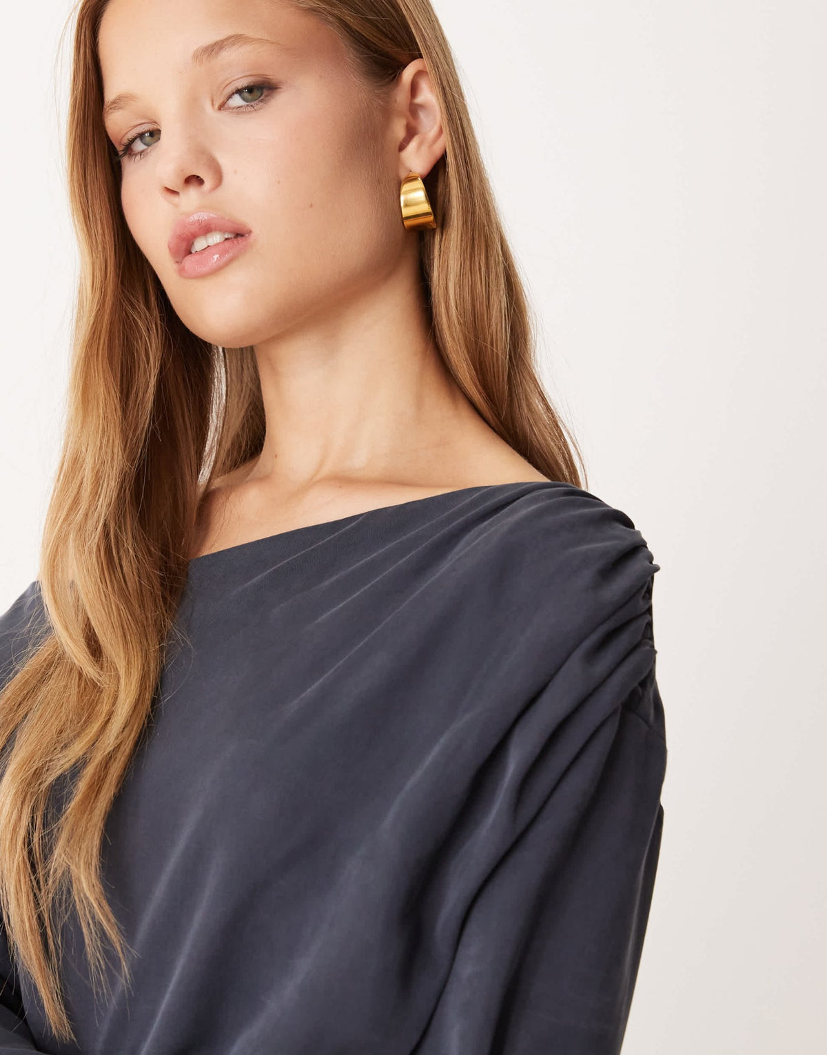 ASOS DESIGN soft asymmetric top co-ord with ruched detail in washed ink - ASOS Sample Sale