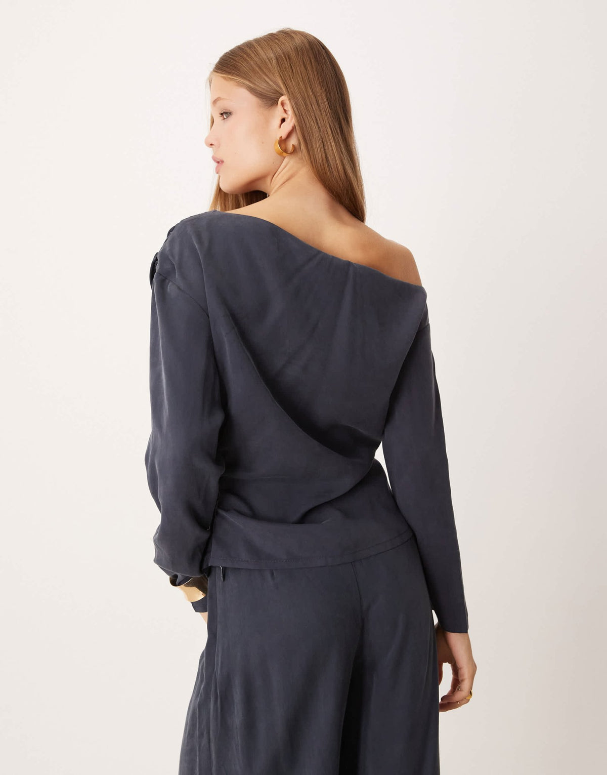 ASOS DESIGN soft asymmetric top co-ord with ruched detail in washed ink - ASOS Sample Sale