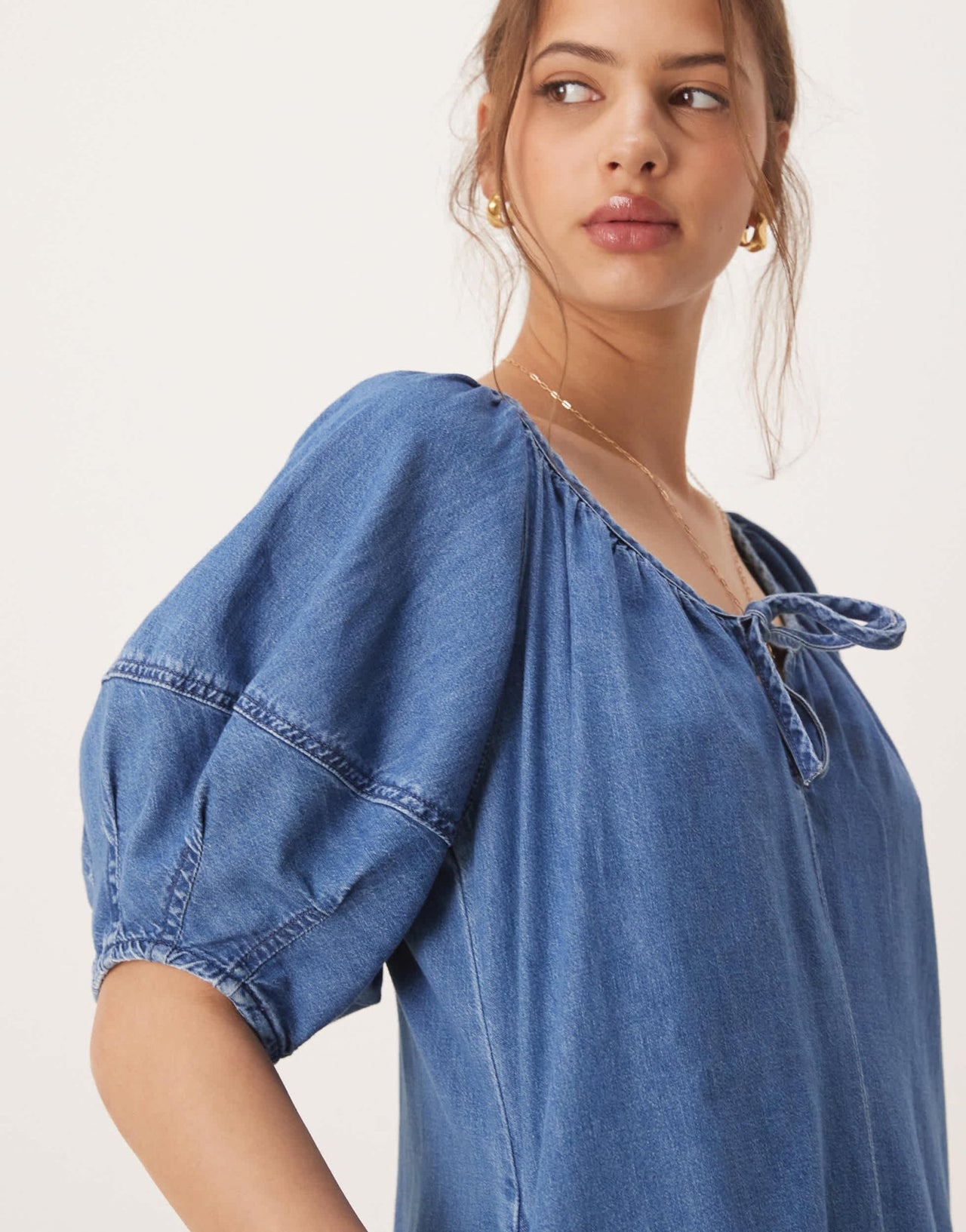 ASOS DESIGN soft denim playsuit with balloon sleeves in midwash blue - ASOS Sample Sale