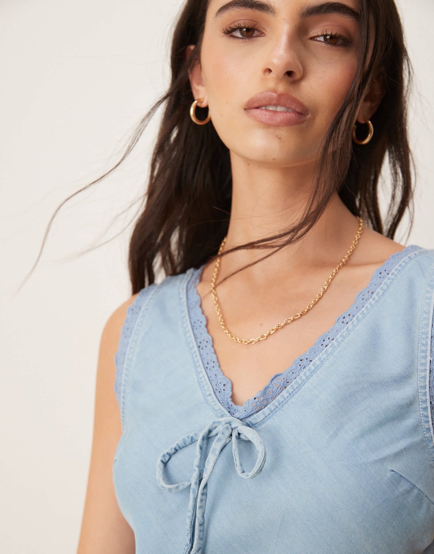ASOS DESIGN soft denim sleeveless mini dress with lace trim in light blue - ASOS Sample Sale