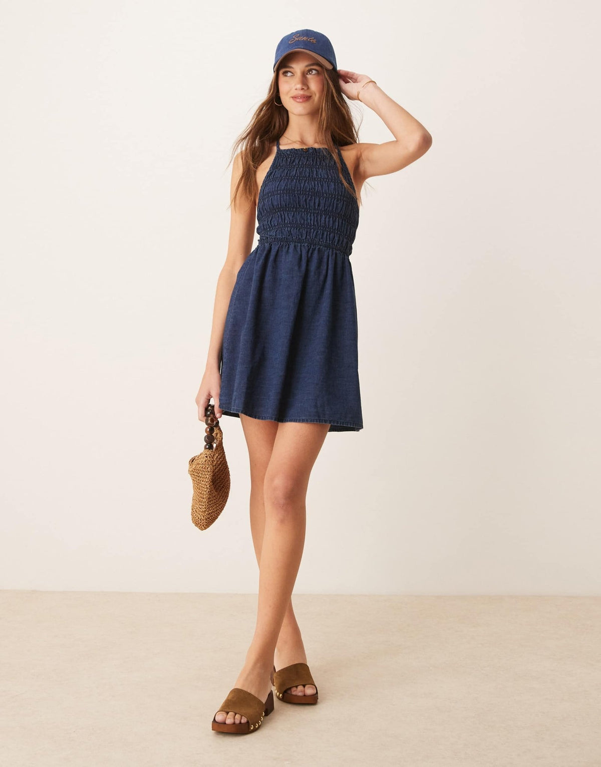 ASOS DESIGN soft denim smock cami mini dress with ruched bust in inky wash - ASOS Sample Sale