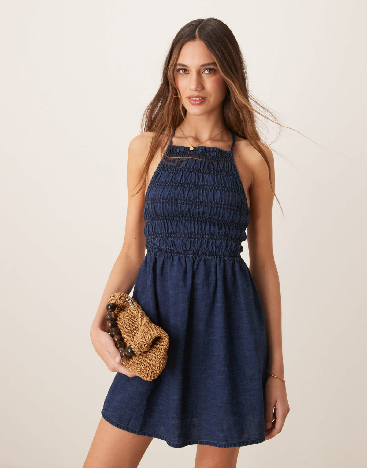 ASOS DESIGN soft denim smock cami mini dress with ruched bust in inky wash - ASOS Sample Sale