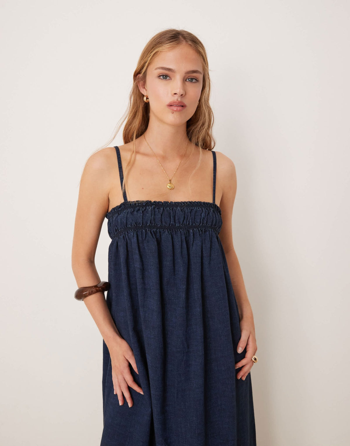 ASOS DESIGN soft denim smock maxi dress with shirring bust in rinse - ASOS Sample Sale