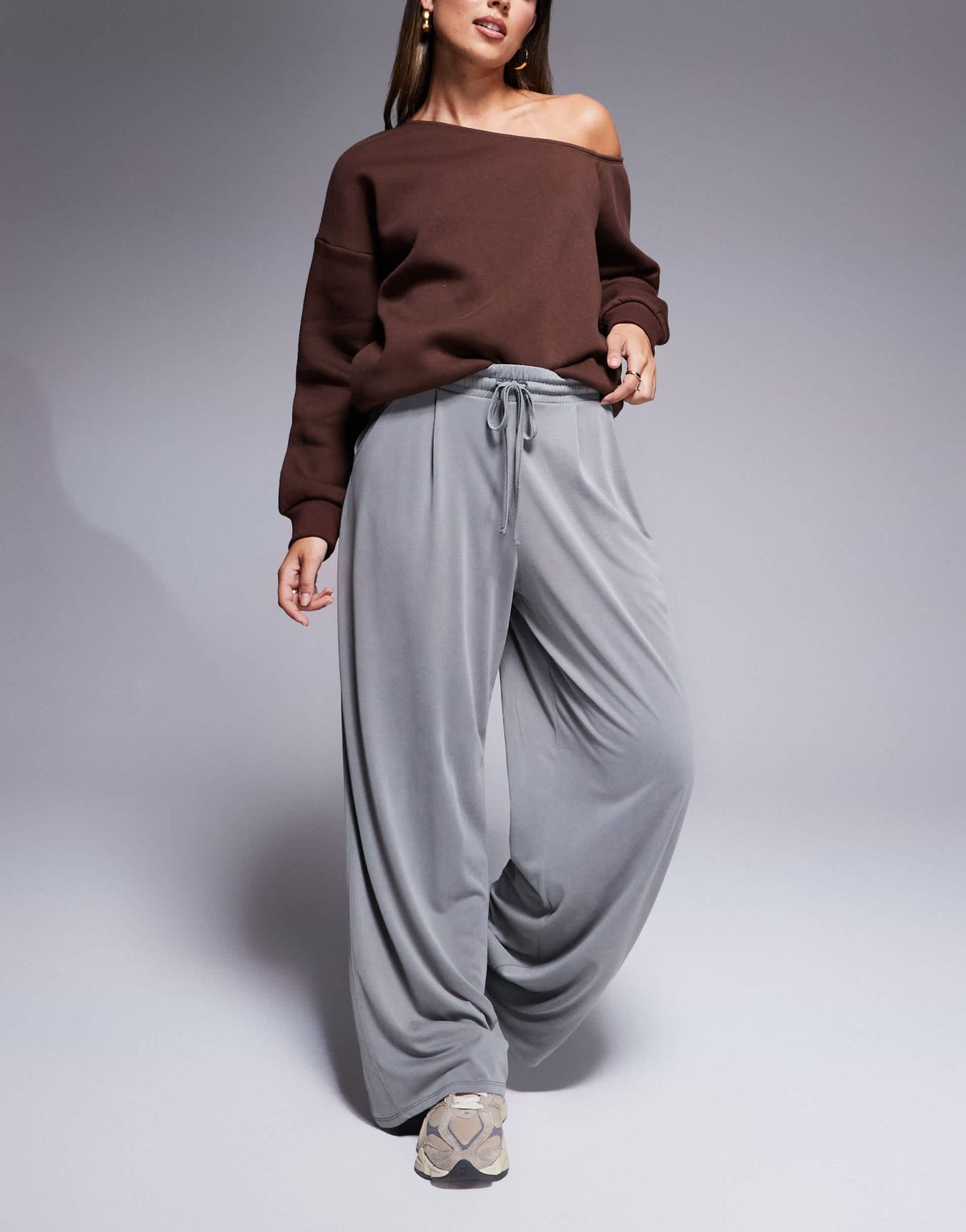 ASOS DESIGN soft handle wide leg trouser with tie waist in light grey - ASOS Sample Sale