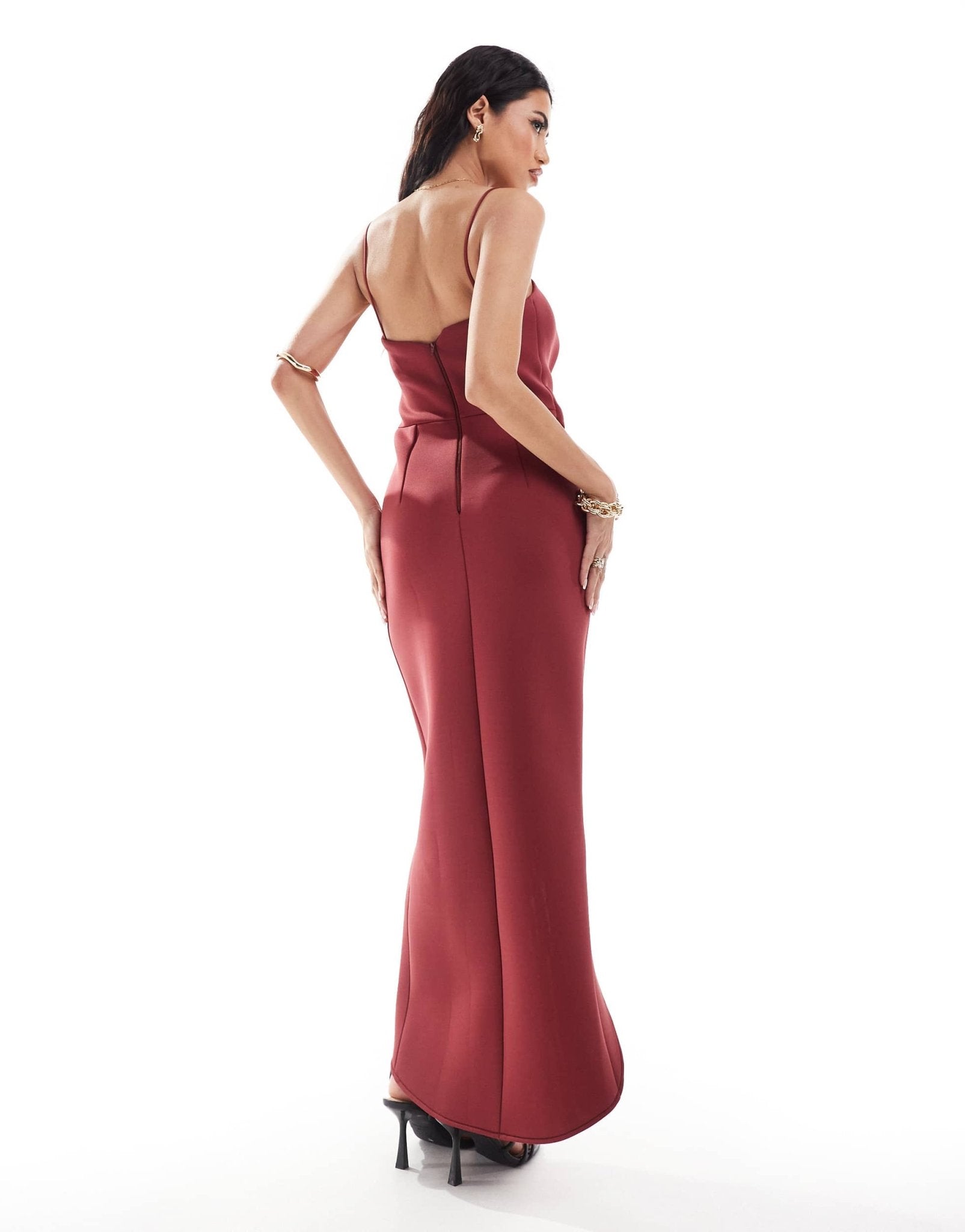 ASOS DESIGN soft manipulated square neck cami midi dress with wrap skirt in dark red - ASOS Sample Sale