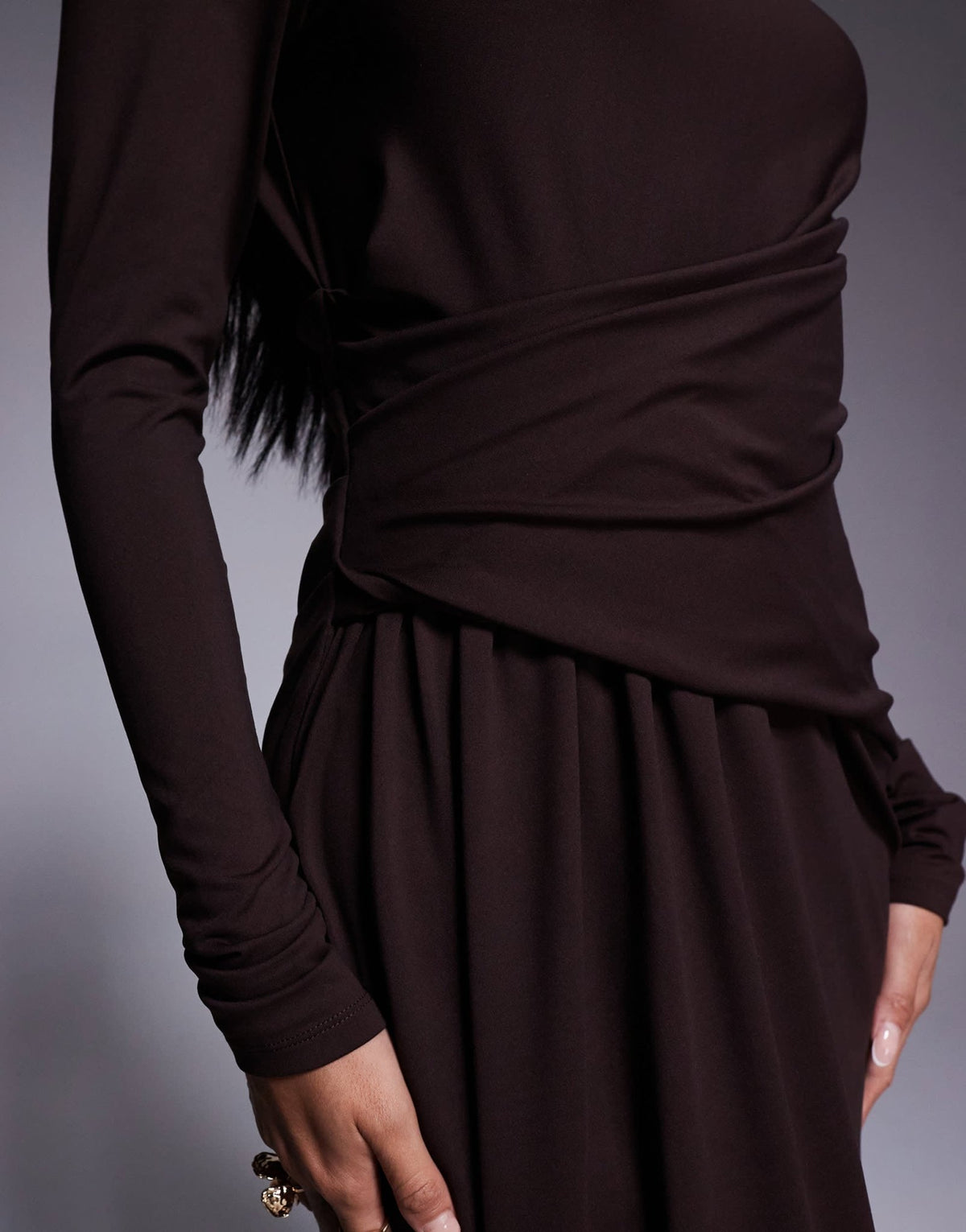 ASOS DESIGN soft touch long sleeve drape maxi dress in chocolate - ASOS Sample Sale