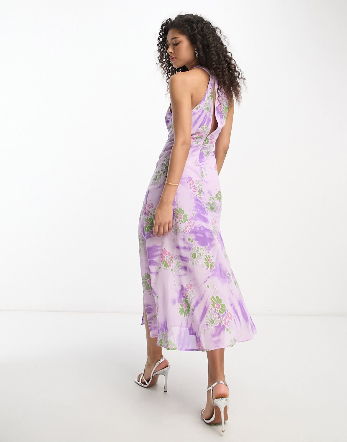ASOS DESIGN split front halter midi dress in floral tie dye print - ASOS Sample Sale