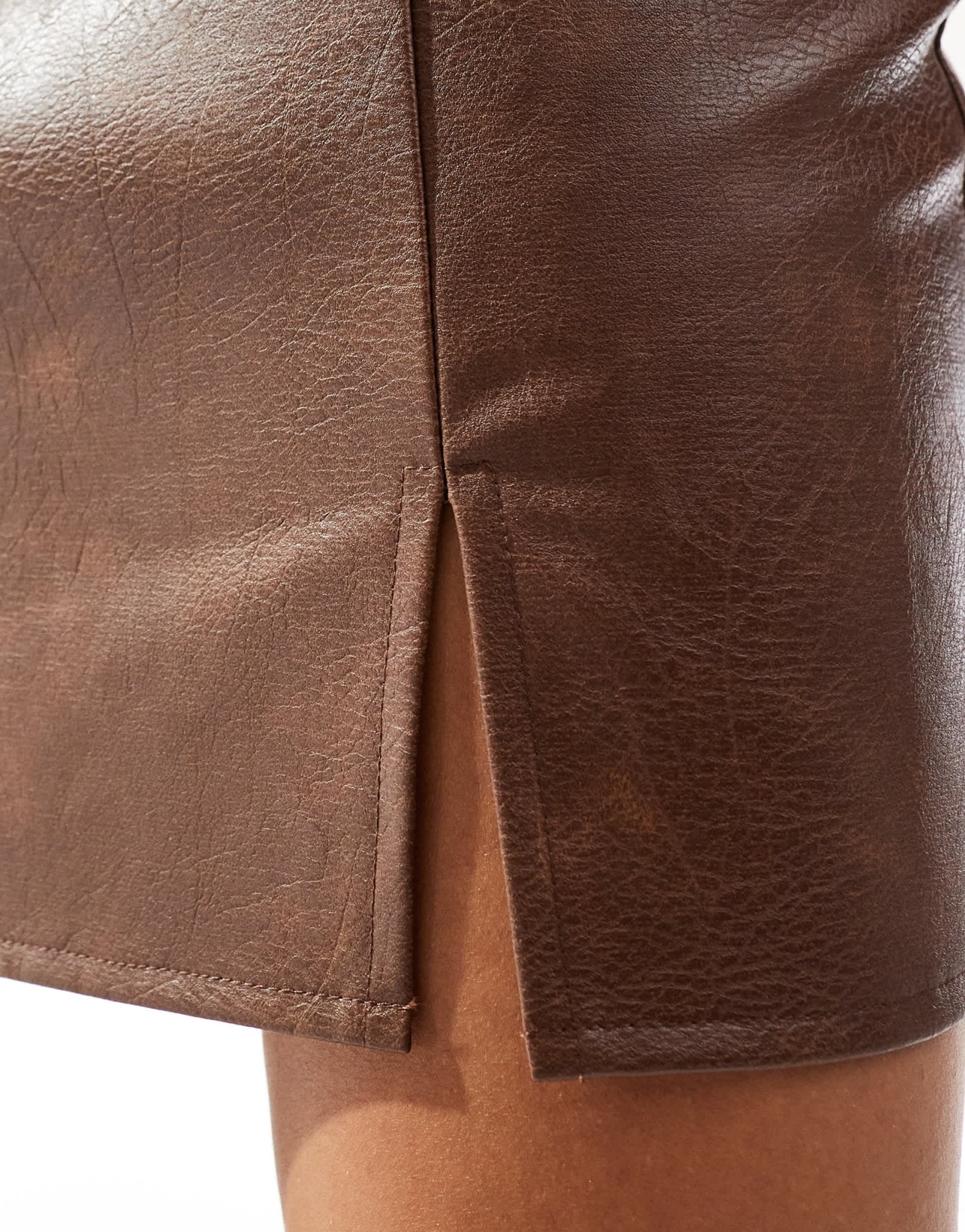 ASOS DESIGN split front leather look mini skirt in washed brown - ASOS Sample Sale