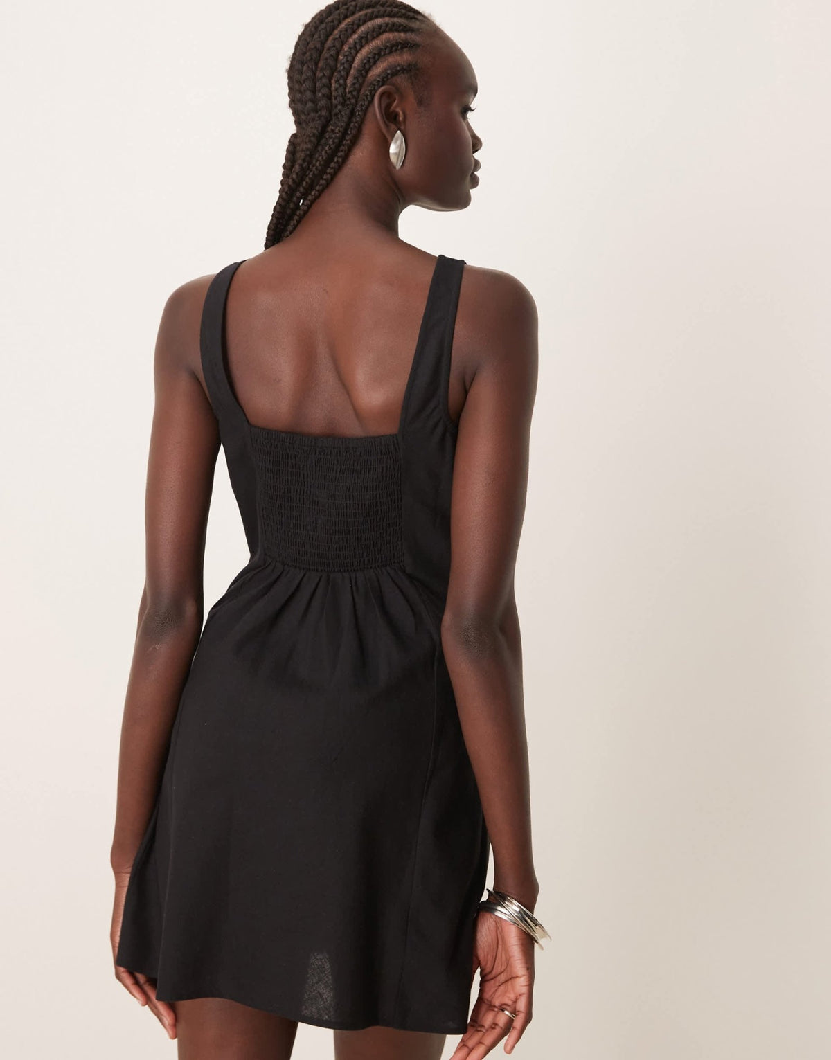 ASOS DESIGN square high neck mini sundress with shirred back in black - ASOS Sample Sale
