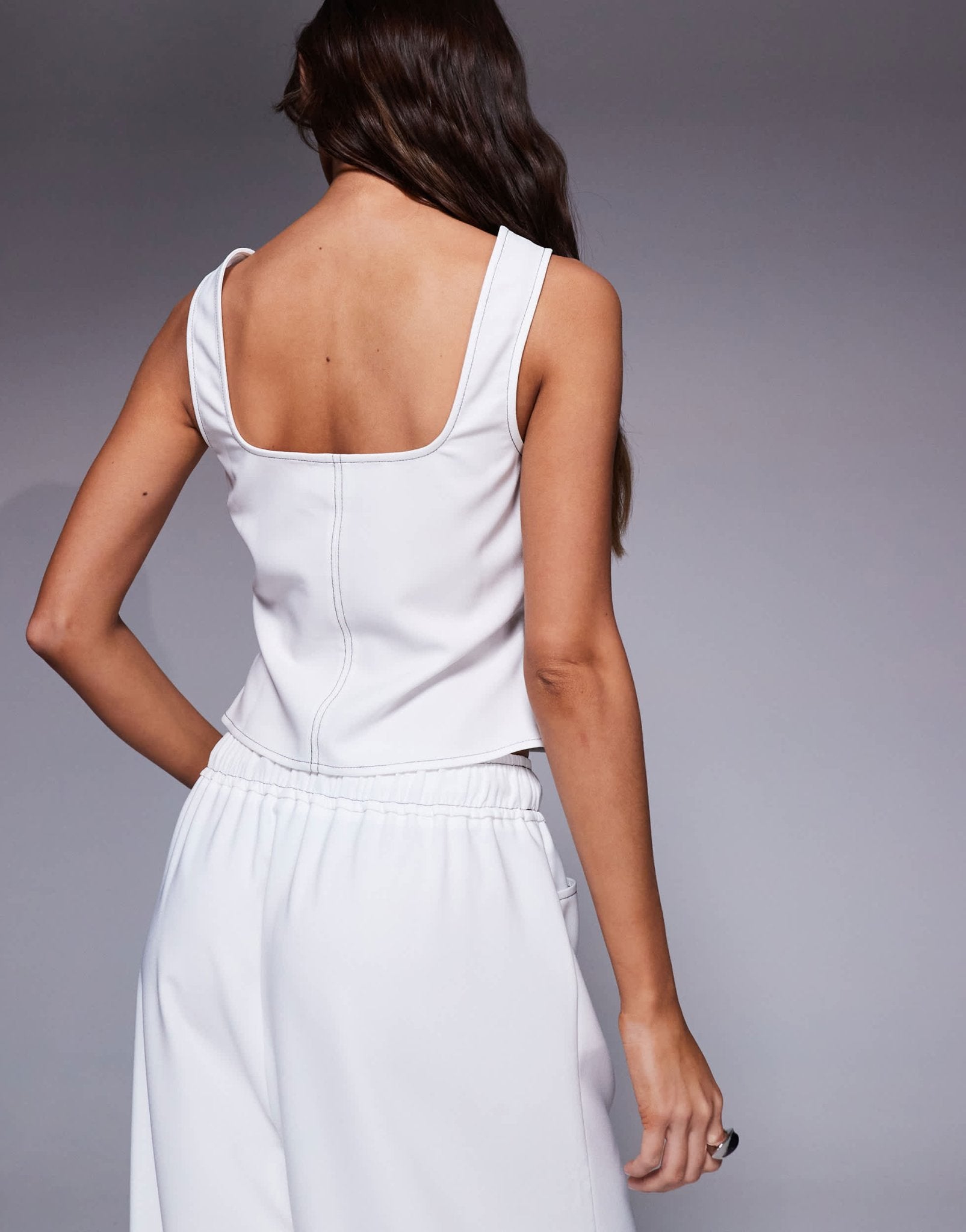 ASOS DESIGN square neck contrast stitching co-ord top in white - ASOS Sample Sale