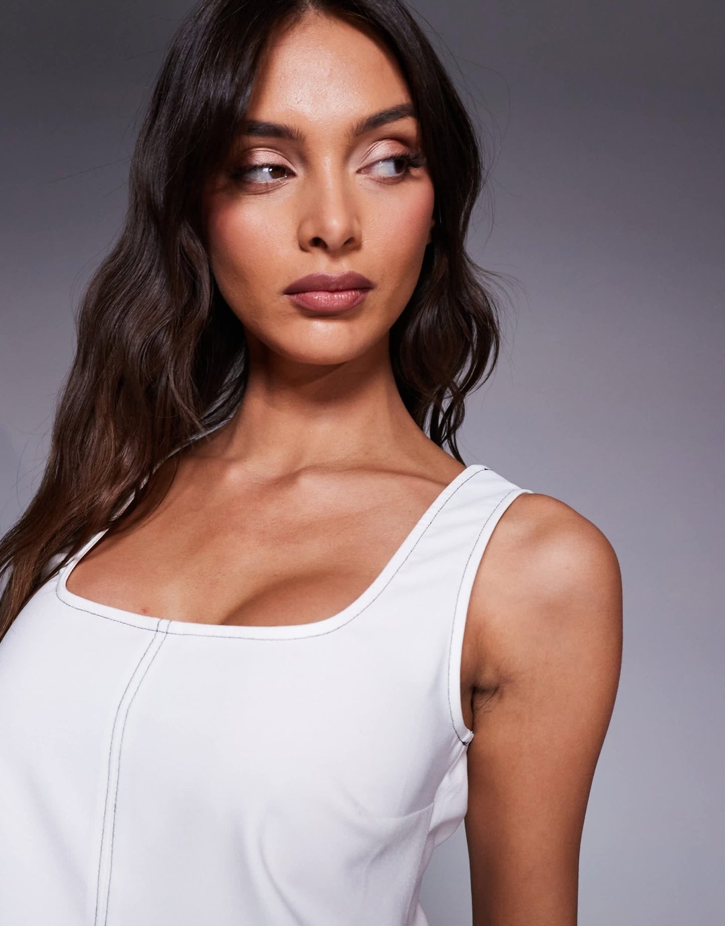 ASOS DESIGN square neck contrast stitching co-ord top in white - ASOS Sample Sale