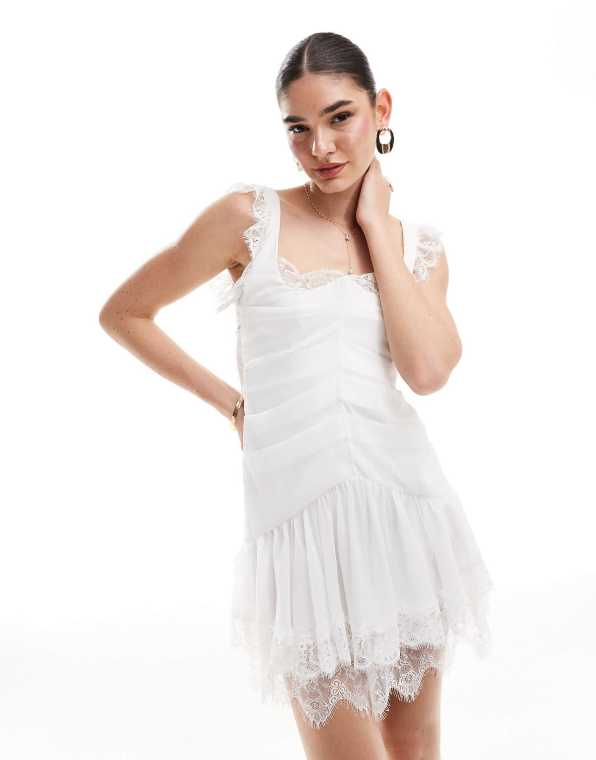 ASOS DESIGN square neck corset mini dress with lace detailing in white - ASOS Sample Sale