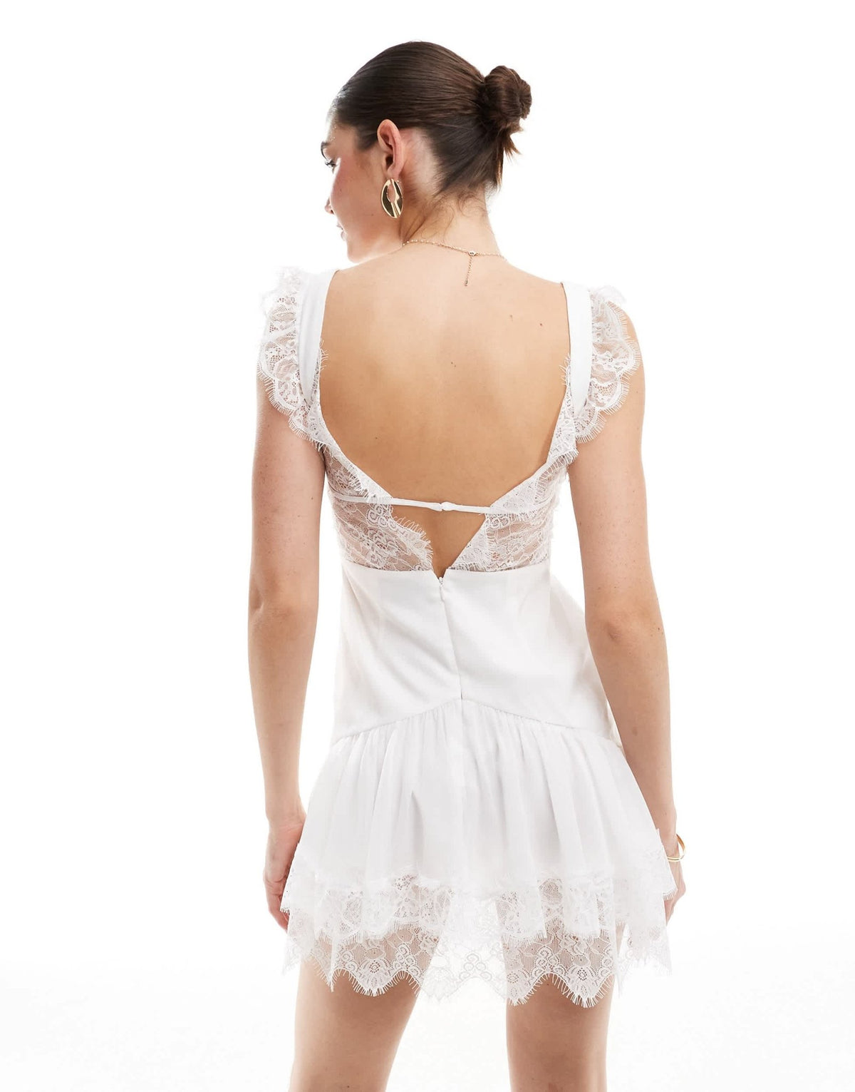 ASOS DESIGN square neck corset mini dress with lace detailing in white - ASOS Sample Sale