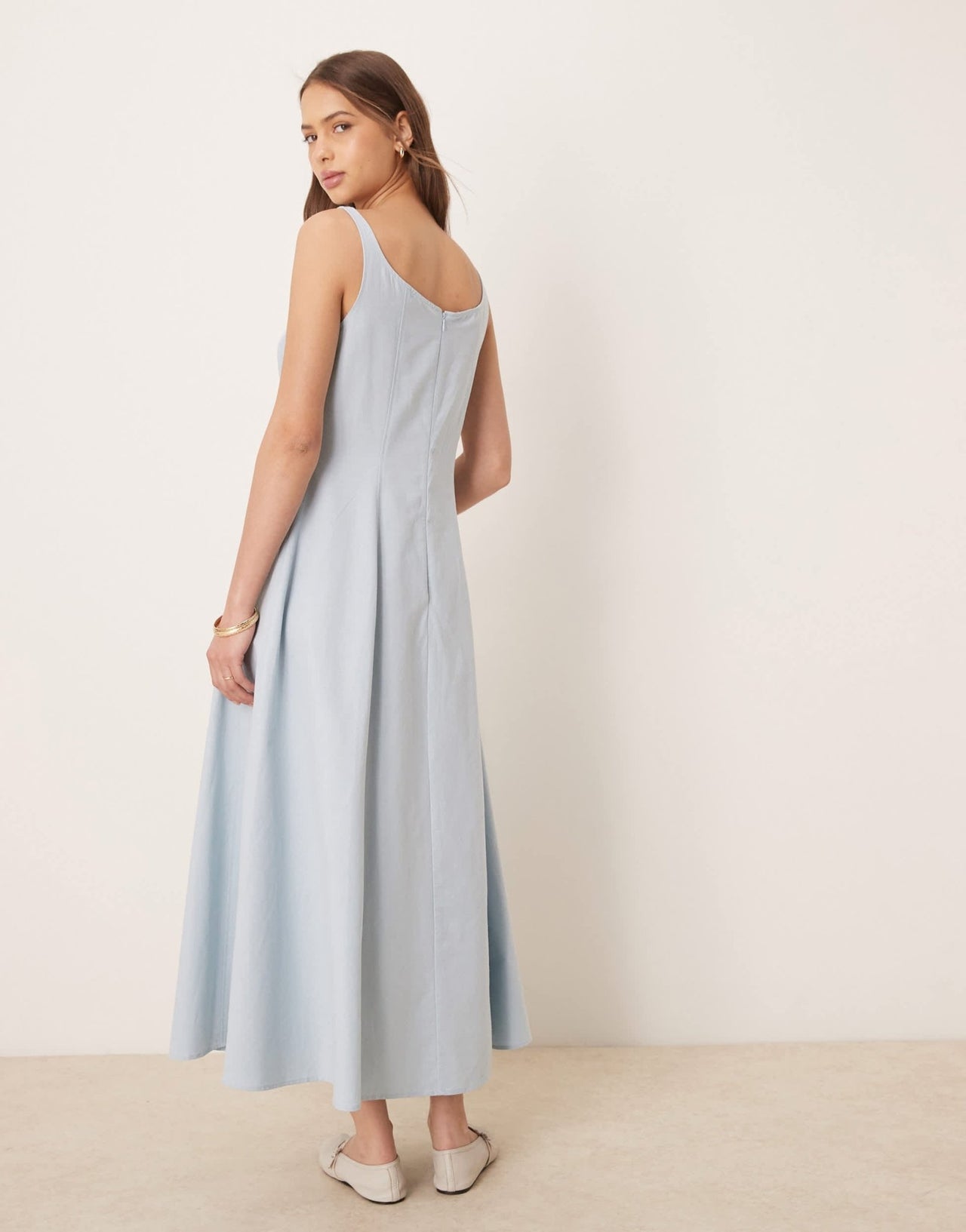 ASOS DESIGN square neck cotton linen maxi dress with seam detail in washed blue - ASOS Sample Sale