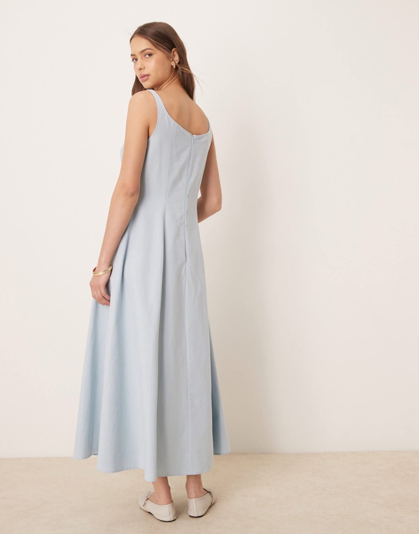 ASOS DESIGN square neck cotton linen maxi dress with seam detail in washed blue - ASOS Sample Sale