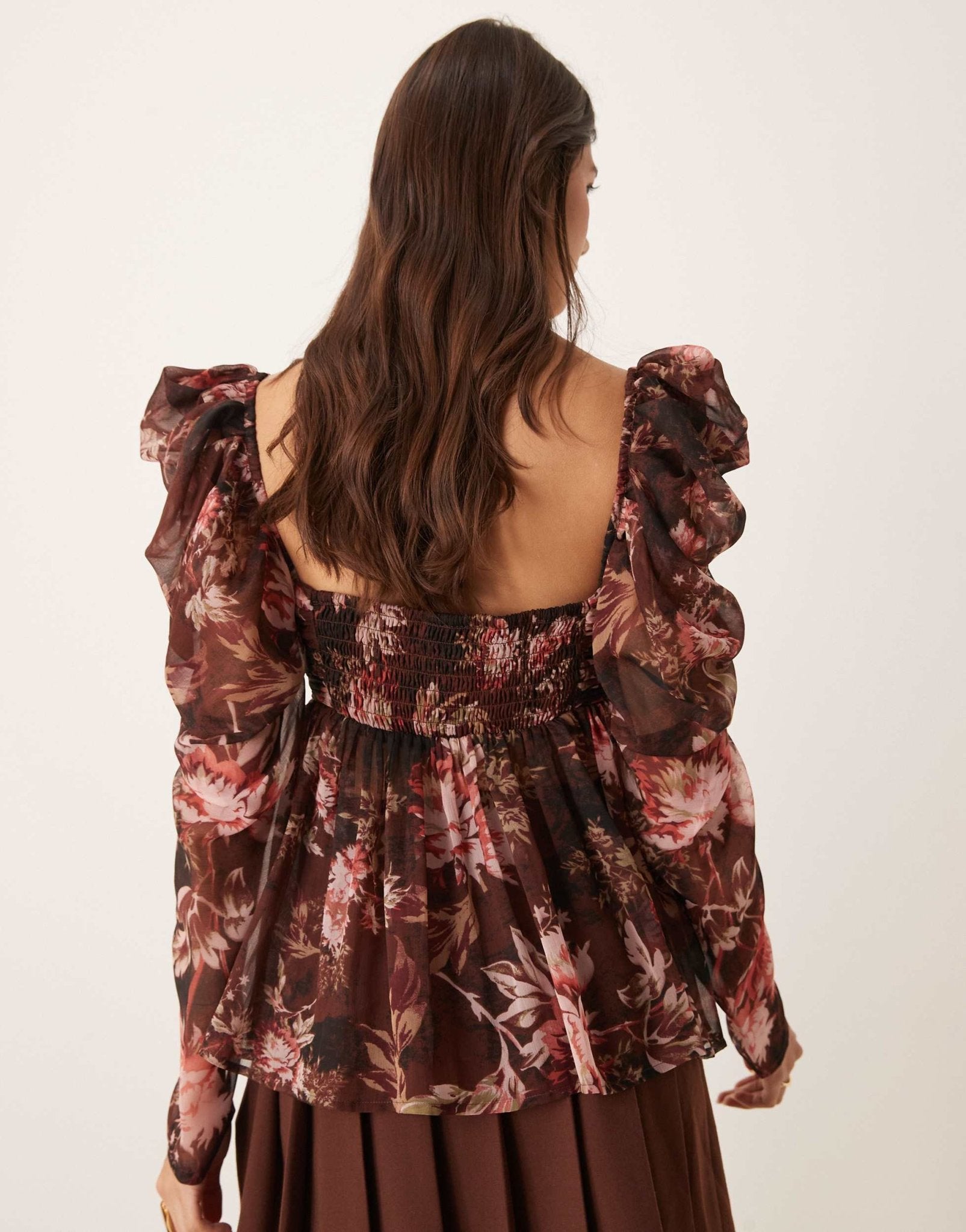 ASOS DESIGN square neck floaty chiffon long sleeve top in floral print - ASOS Sample Sale