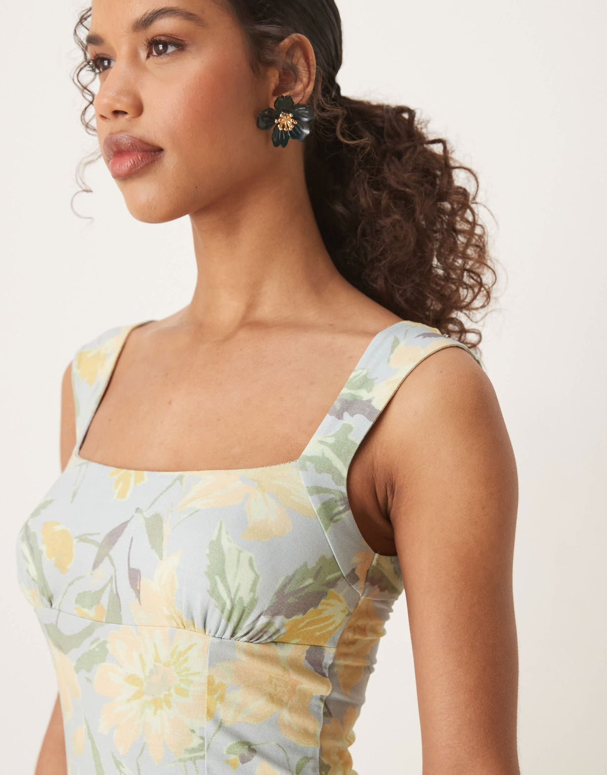 ASOS DESIGN square neck godet mini dress in pale blue floral - ASOS Sample Sale