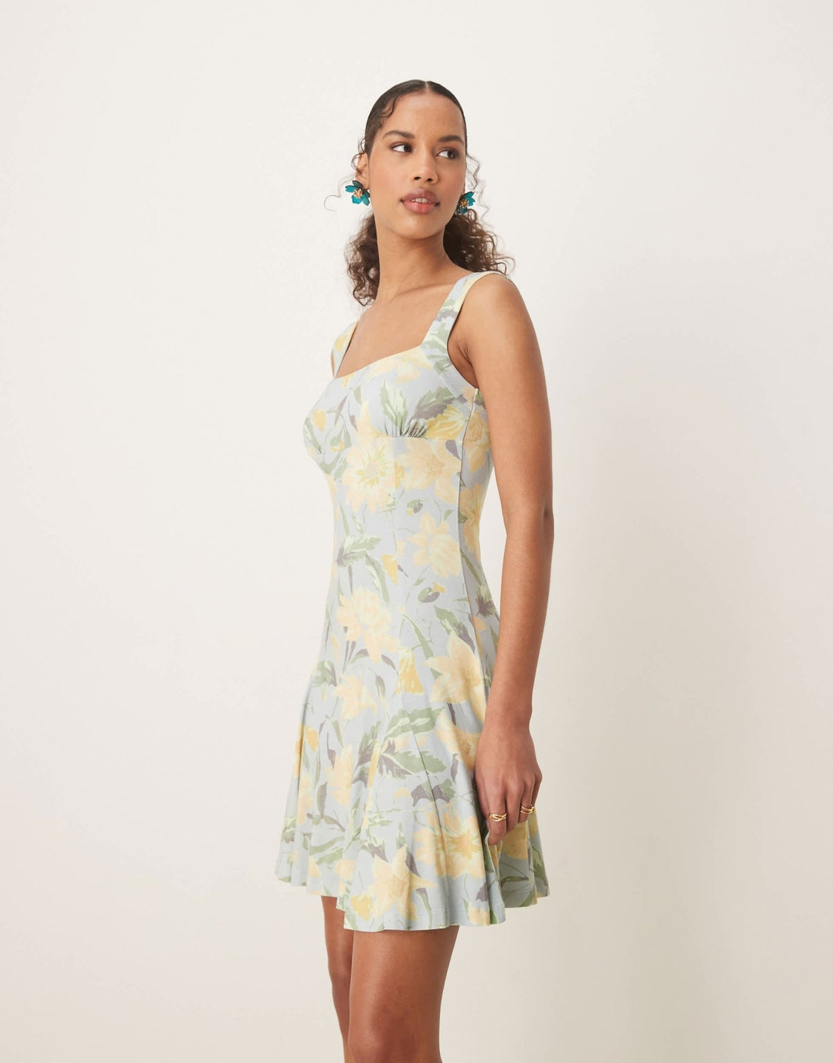 ASOS DESIGN square neck godet mini dress in pale blue floral - ASOS Sample Sale