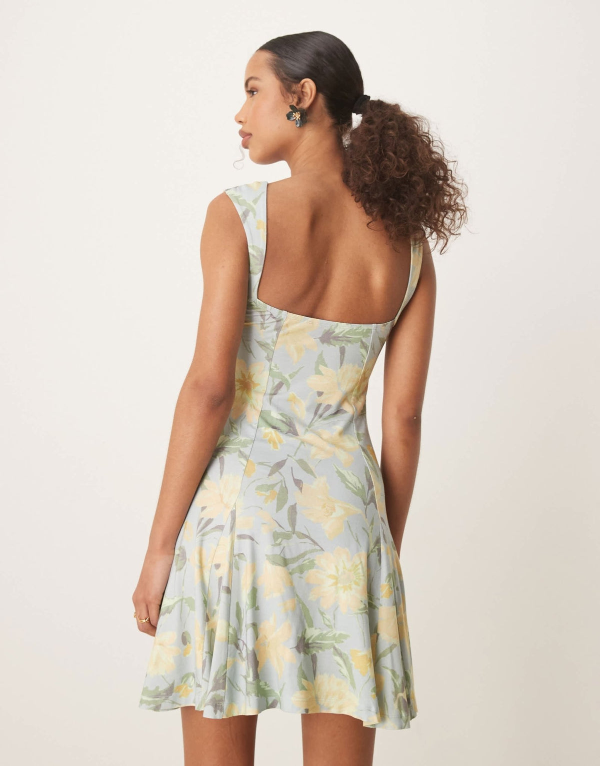 ASOS DESIGN square neck godet mini dress in pale blue floral - ASOS Sample Sale