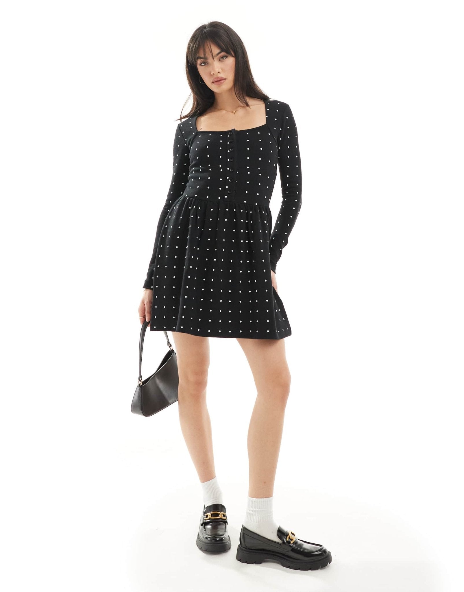 ASOS DESIGN square neck long sleeve skater hem mini dress skirt in spot print - MULTI - ASOS Sample Sale