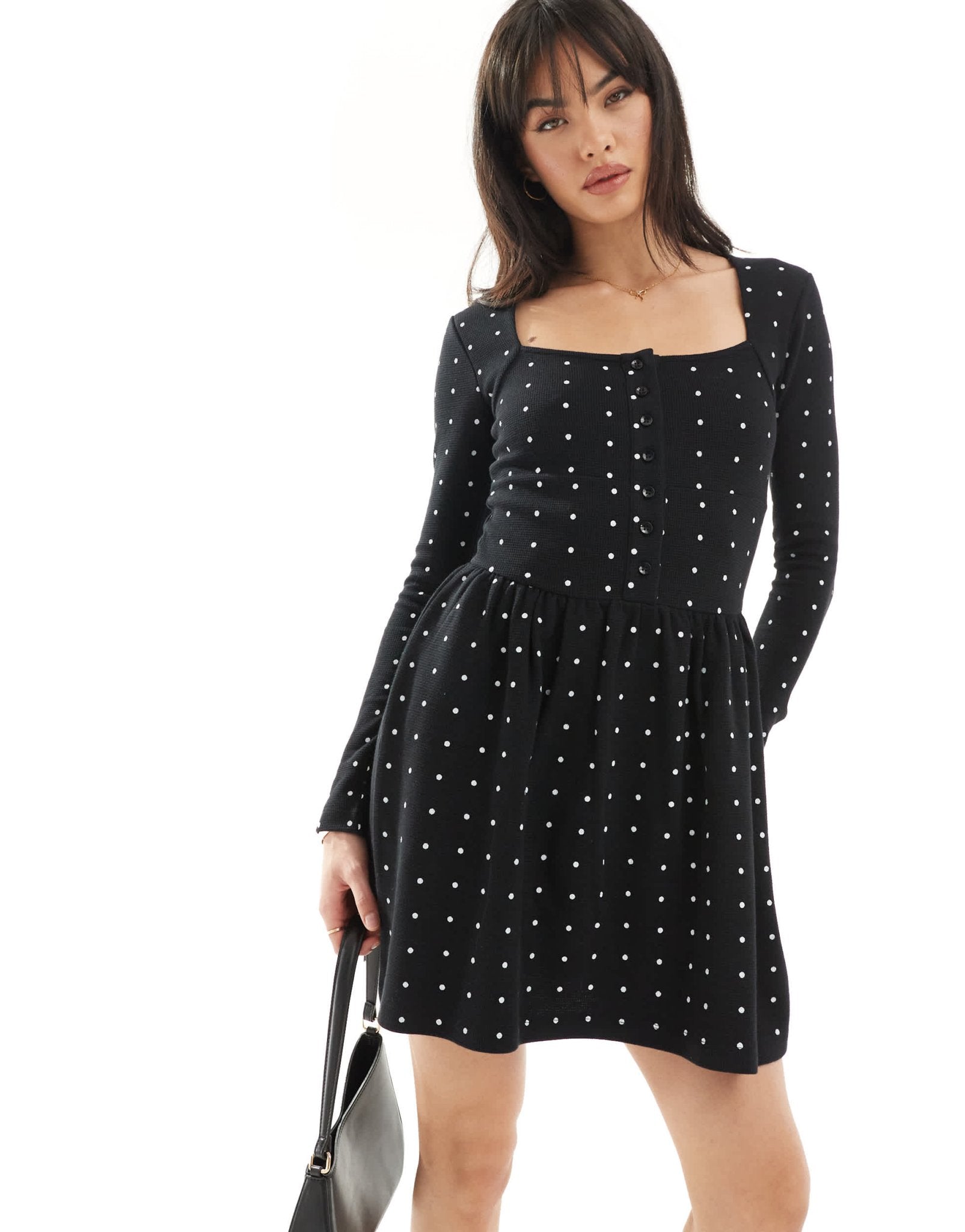 ASOS DESIGN square neck long sleeve skater hem mini dress skirt in spot print - MULTI - ASOS Sample Sale