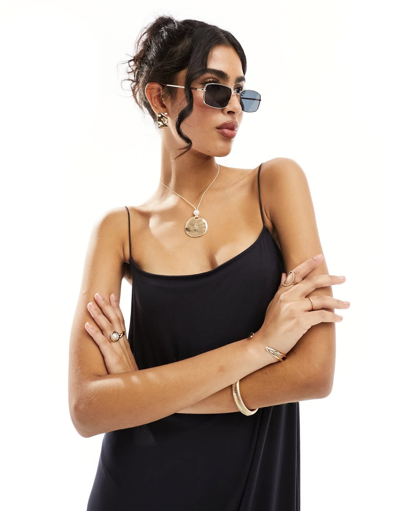 ASOS DESIGN square neck midaxi dress cami with spaghetti strap in black - BLACK - ASOS Sample Sale