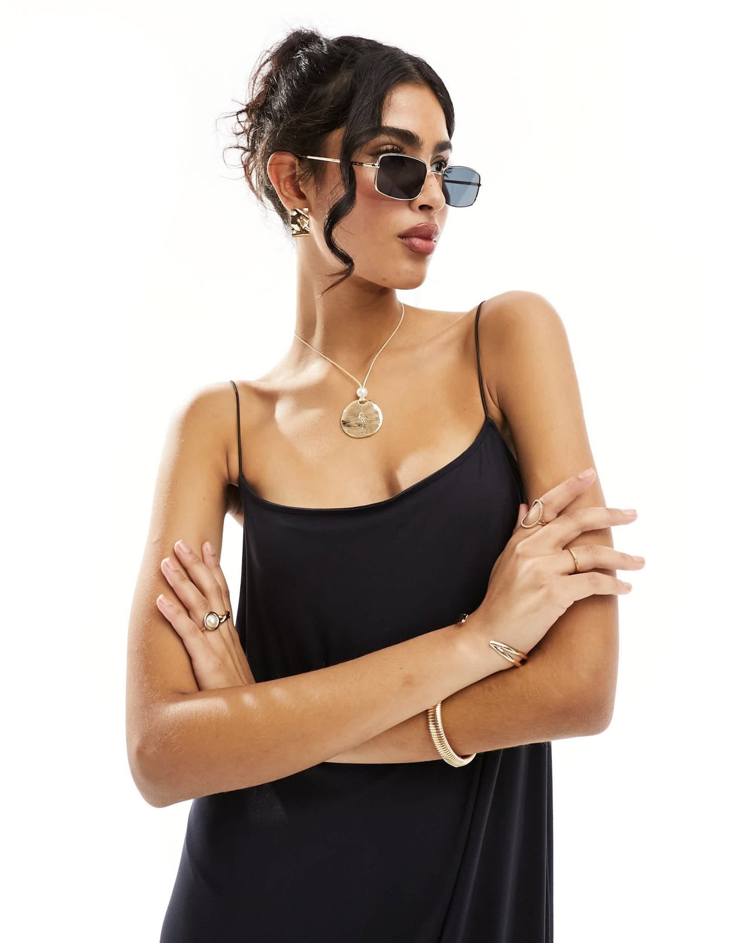 ASOS DESIGN square neck midaxi dress cami with spaghetti strap in black - BLACK - ASOS Sample Sale