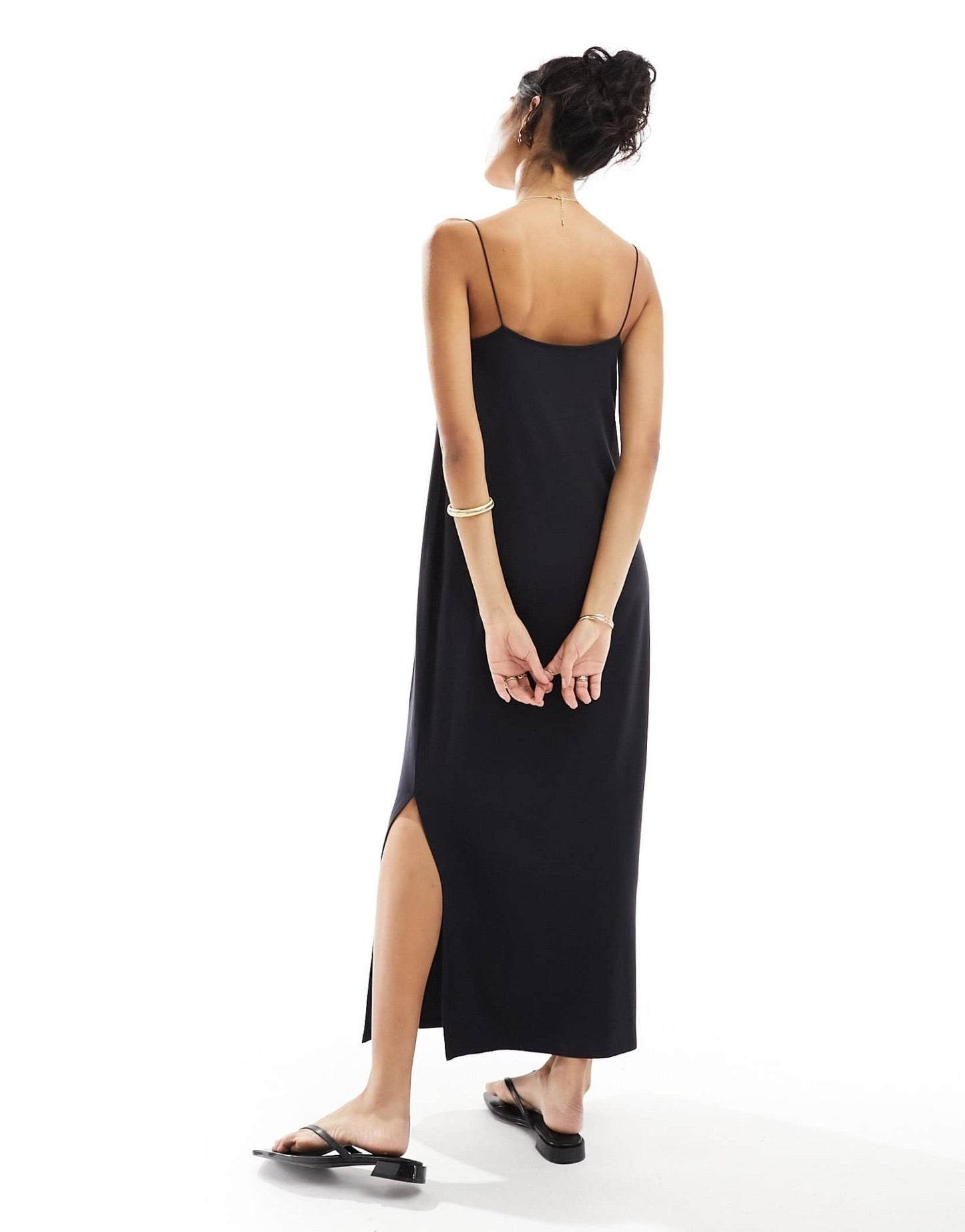 ASOS DESIGN square neck midaxi dress cami with spaghetti strap in black - BLACK - ASOS Sample Sale