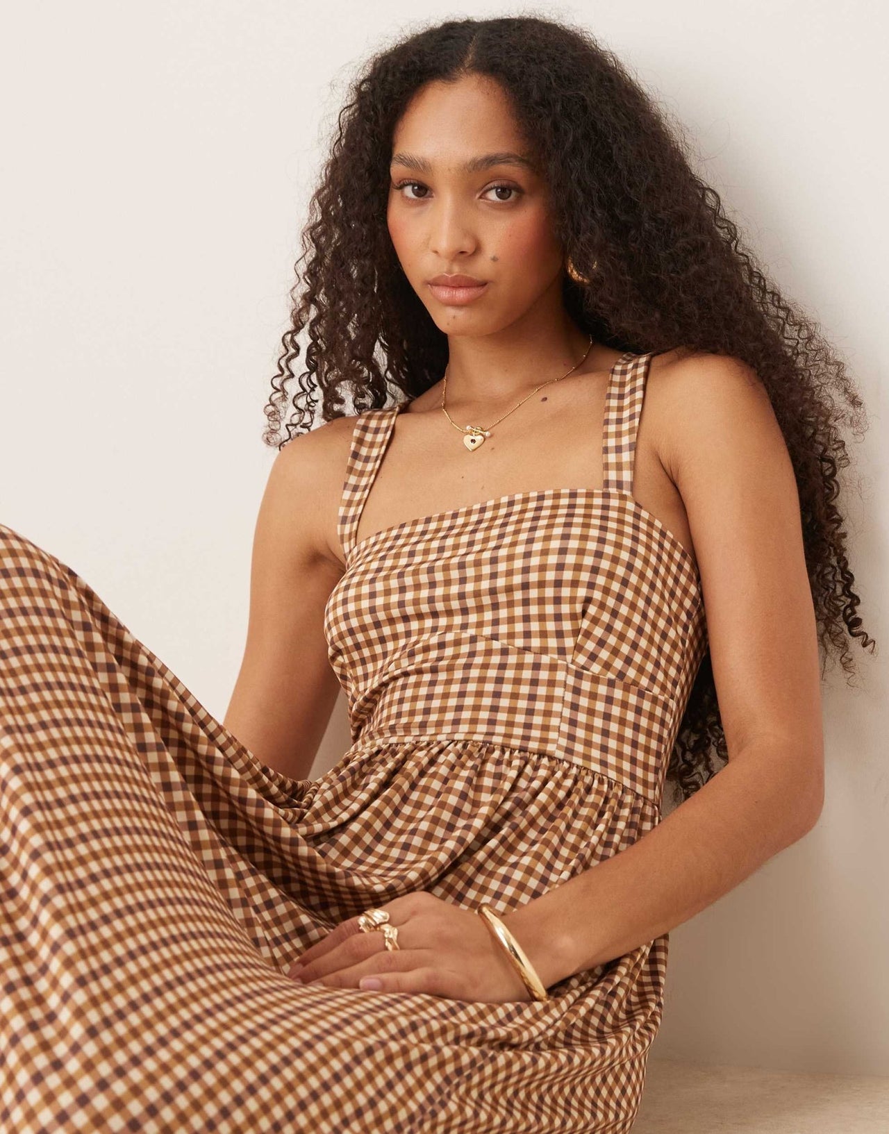 ASOS DESIGN square neck milkmaid midi in gingham print - ASOS Sample Sale