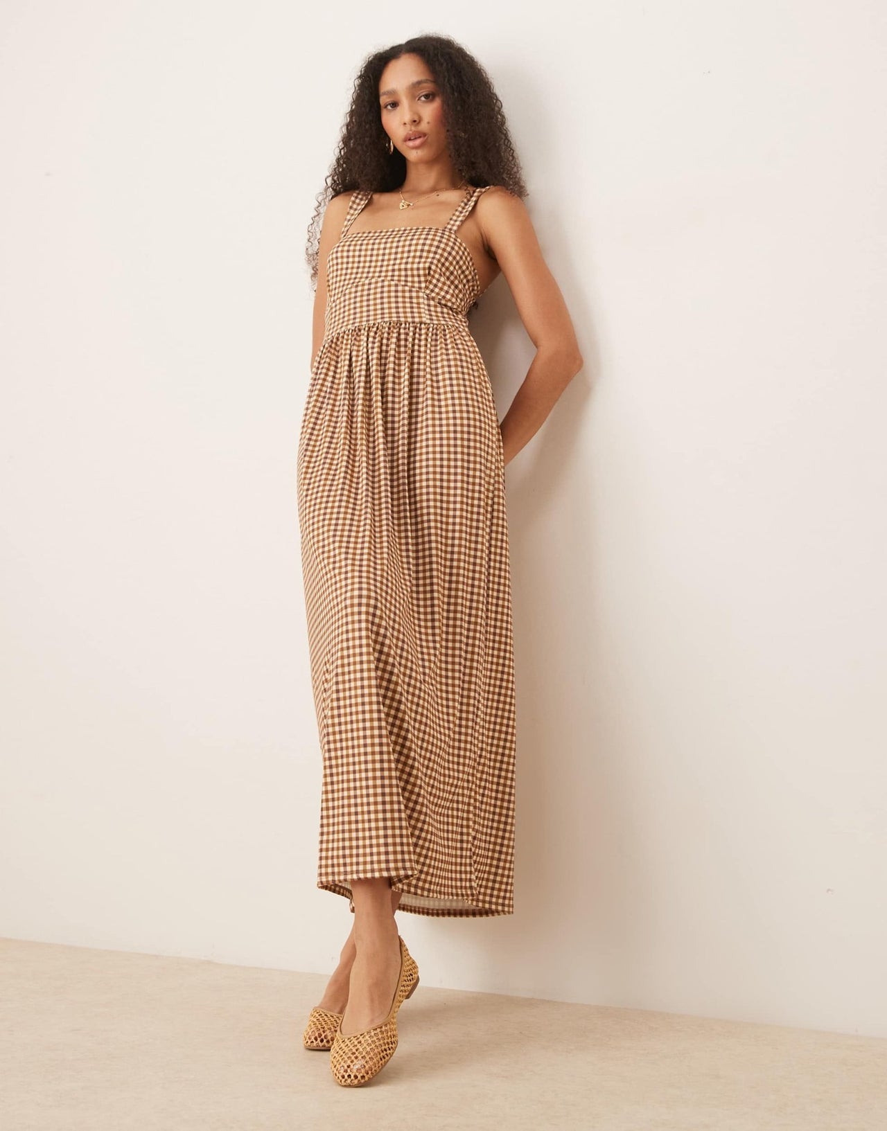 ASOS DESIGN square neck milkmaid midi in gingham print - ASOS Sample Sale