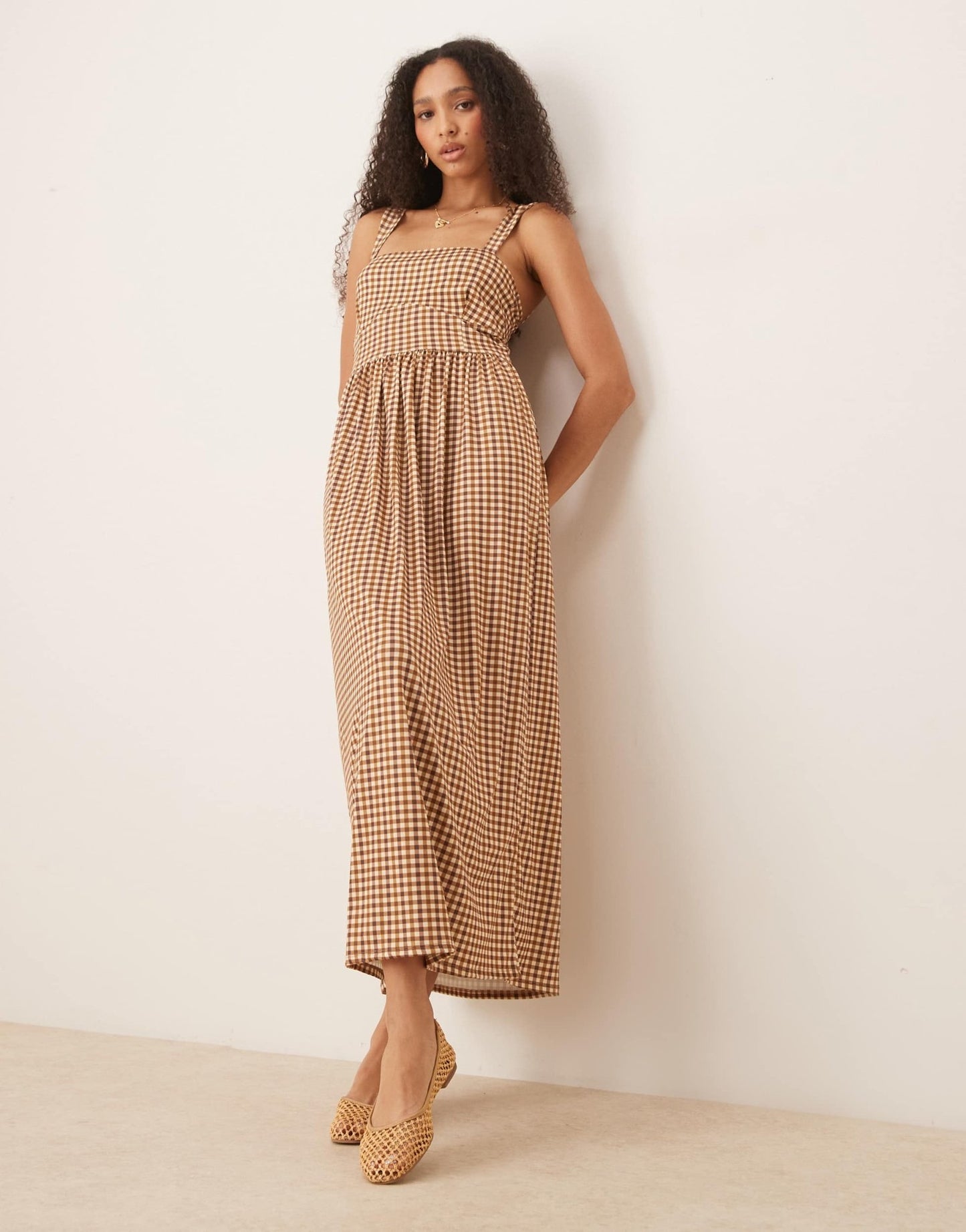ASOS DESIGN square neck milkmaid midi in gingham print - ASOS Sample Sale