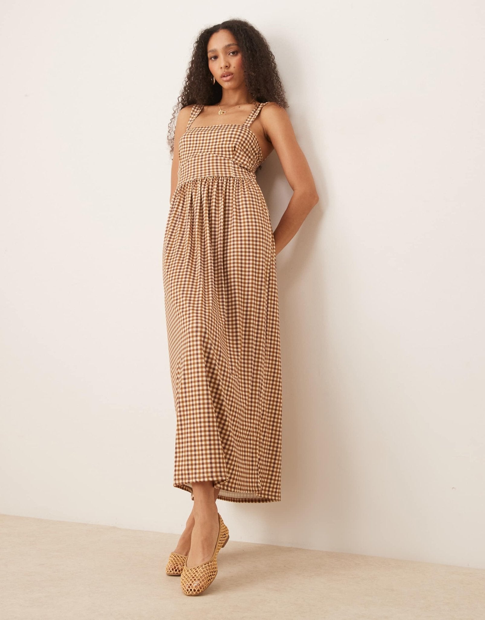 ASOS DESIGN square neck milkmaid midi in gingham print - ASOS Sample Sale