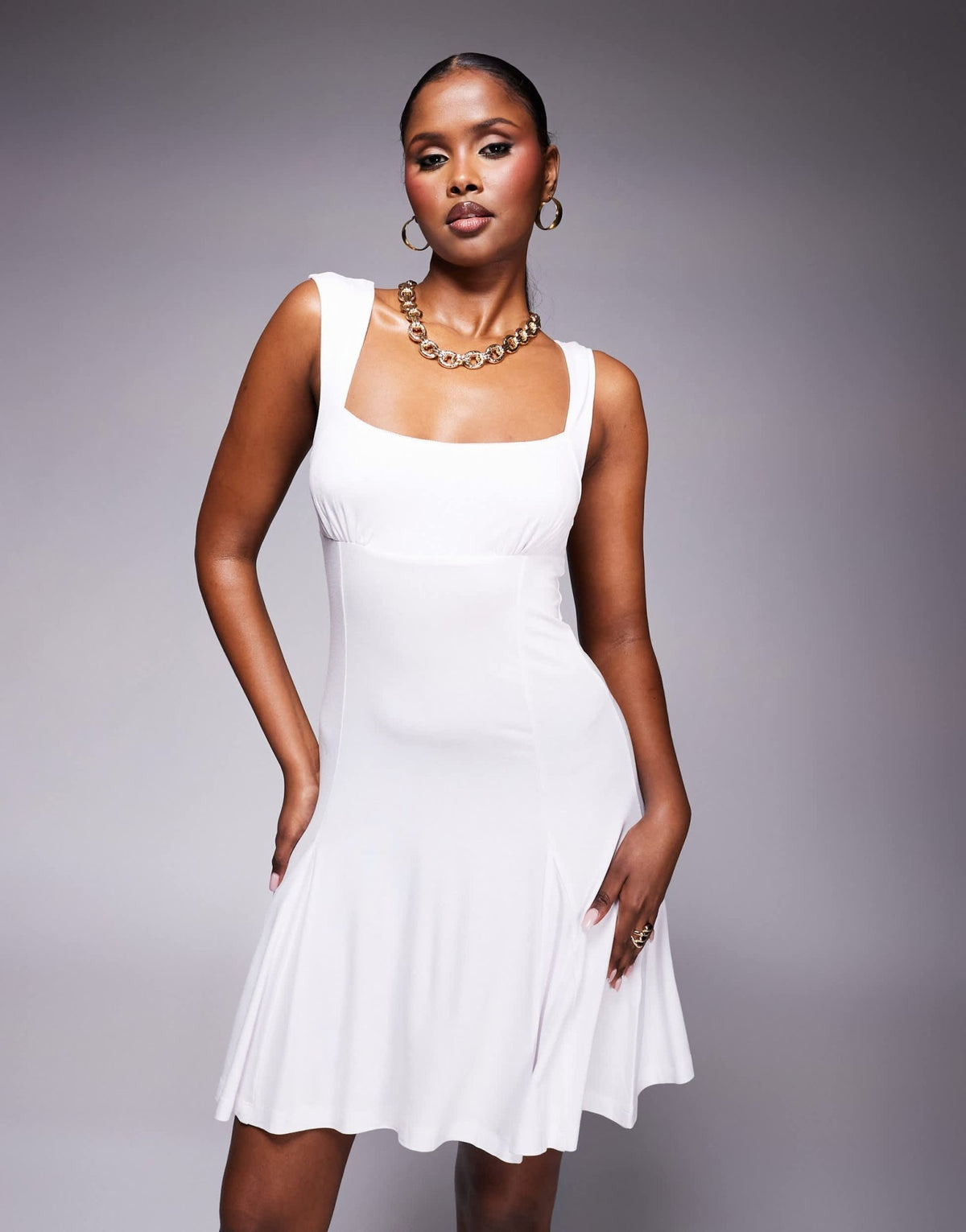 ASOS DESIGN square neck mini dress in white - ASOS Sample Sale
