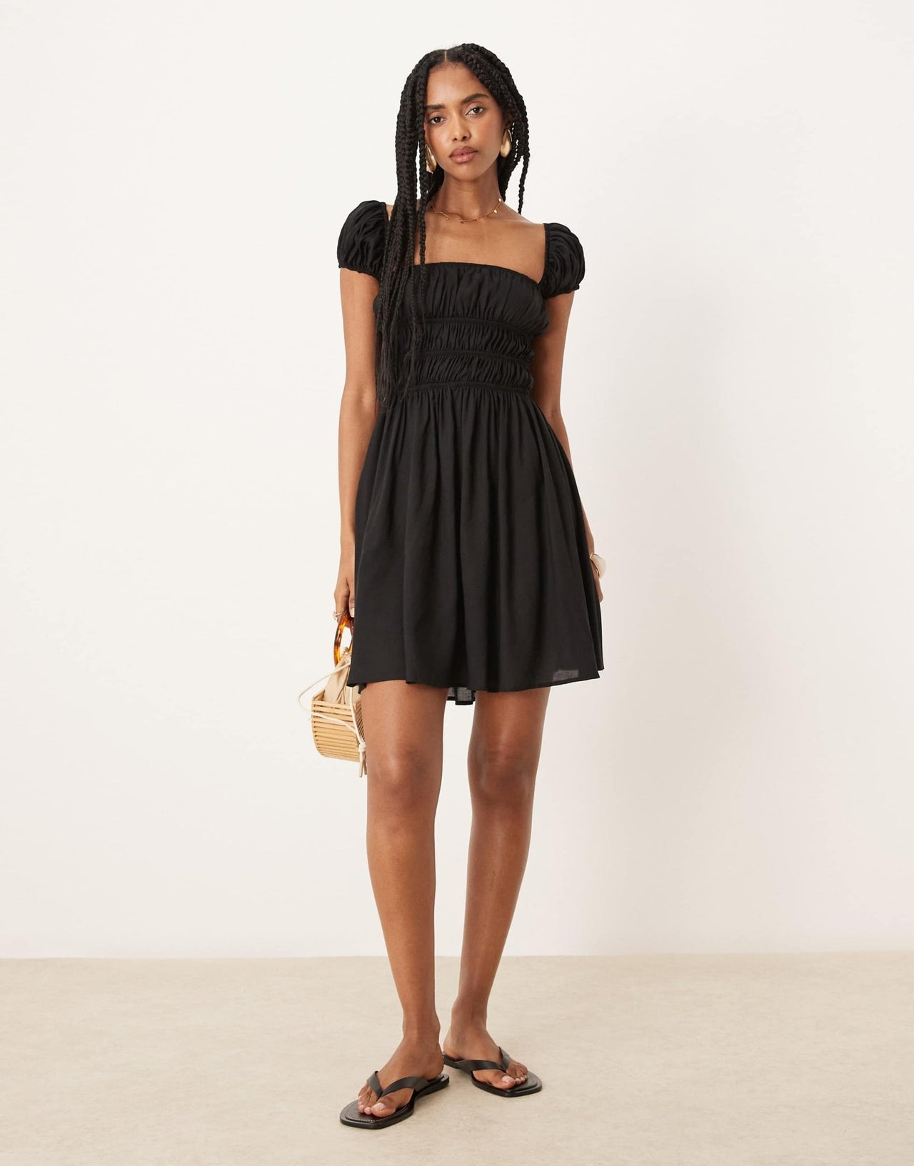 ASOS DESIGN square neck mini dress with cinched channel waist in black - ASOS Sample Sale