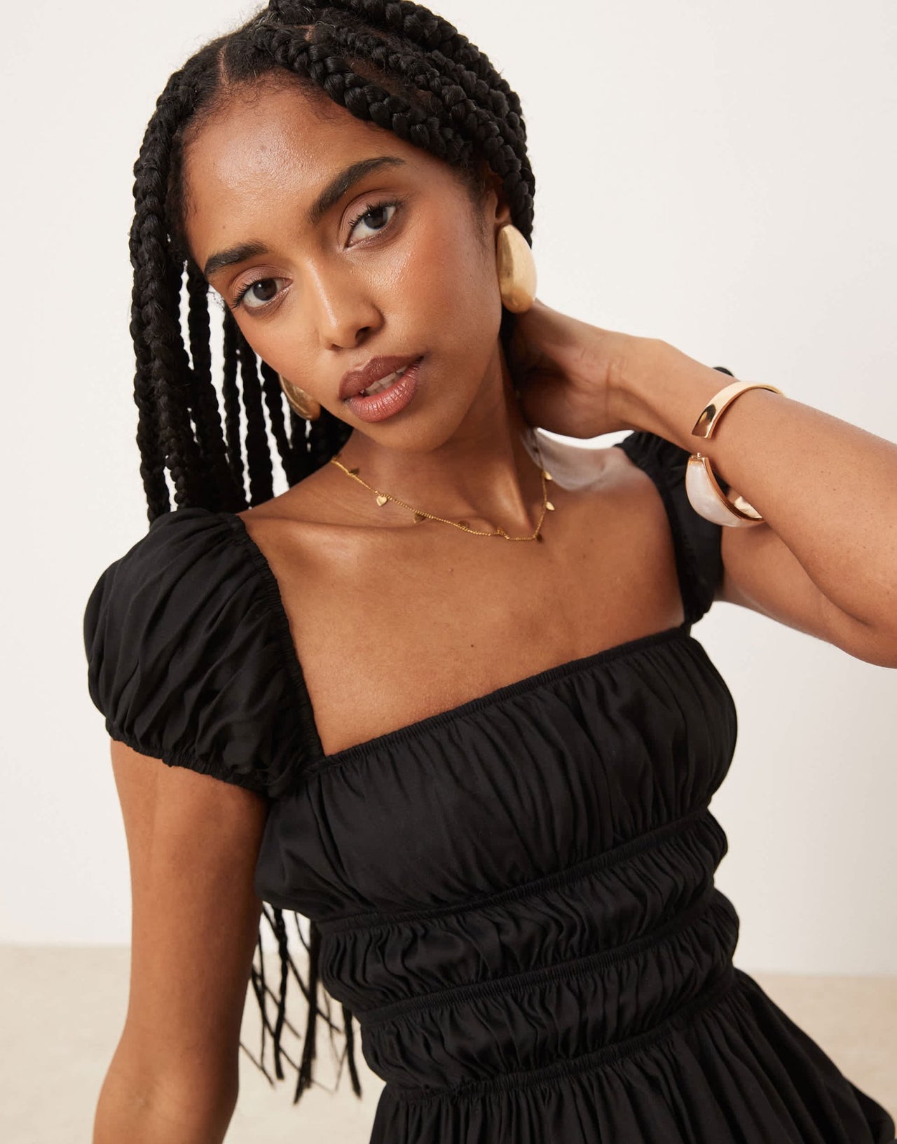 ASOS DESIGN square neck mini dress with cinched channel waist in black - ASOS Sample Sale