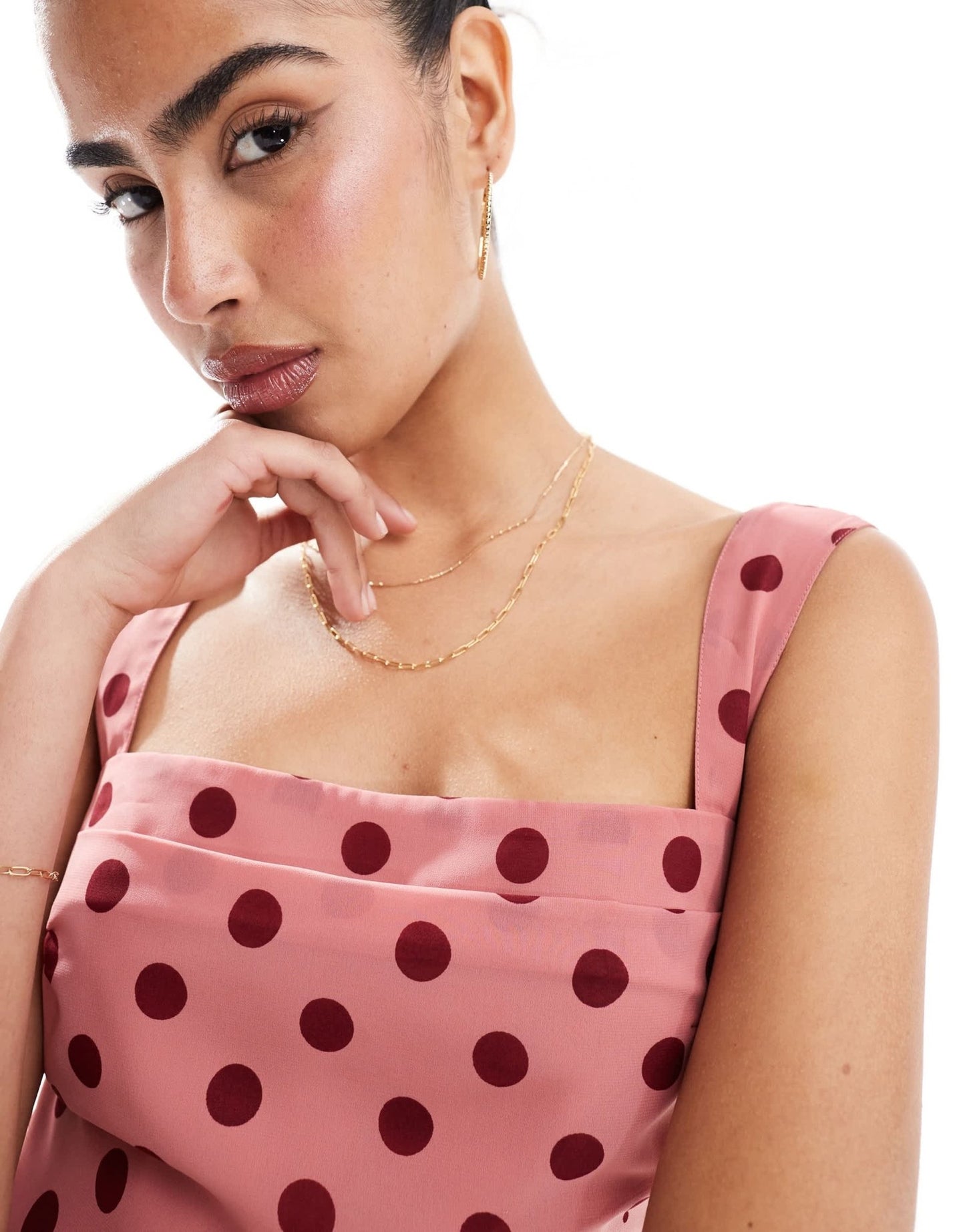 ASOS DESIGN square neck pleated chiffon mini dress in pink spot print - ASOS Sample Sale