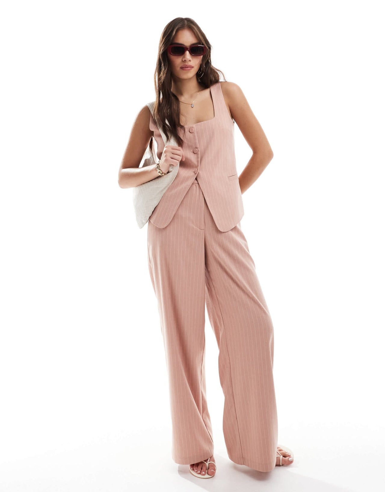 ASOS DESIGN square neck waistcoat in pink brushed stripe co - ord - ASOS Sample Sale